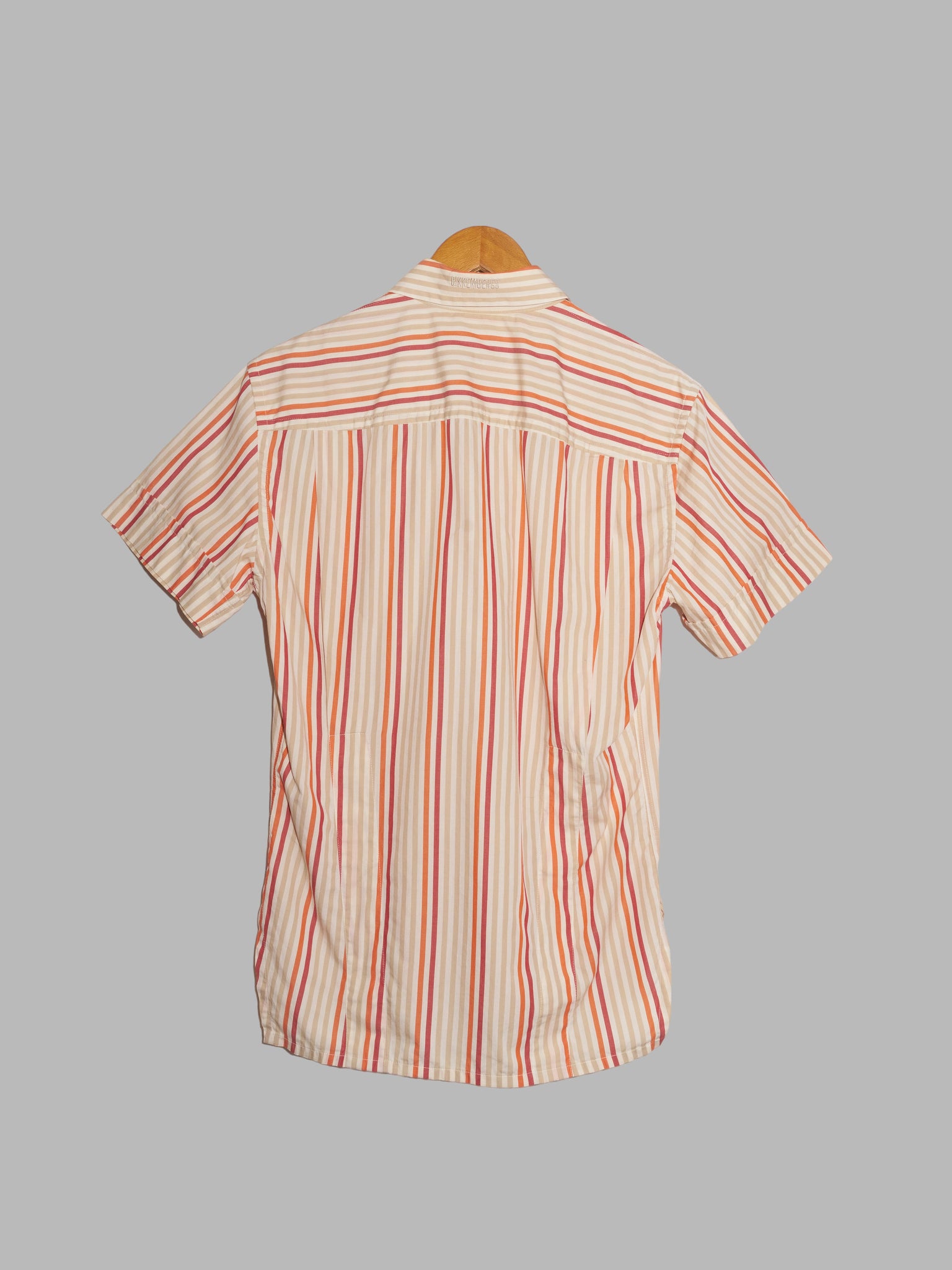 Dirk Bikkembergs beige orange red cotton stripe short sleeve shirt - S