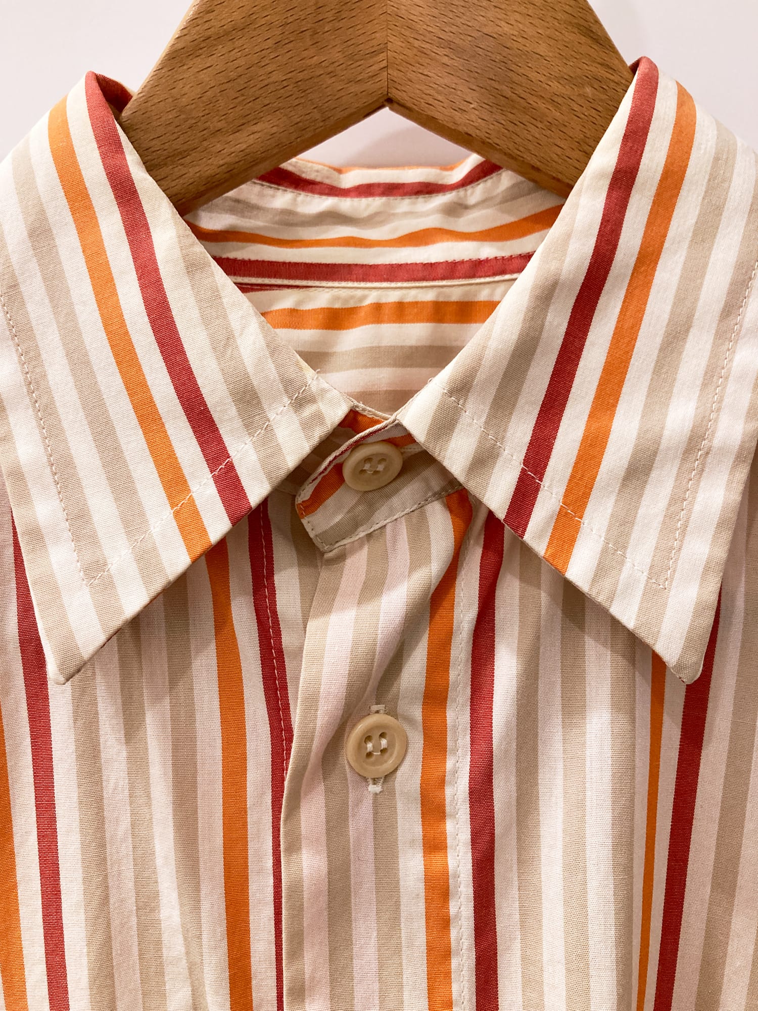 Dirk Bikkembergs beige orange red cotton stripe short sleeve shirt - S