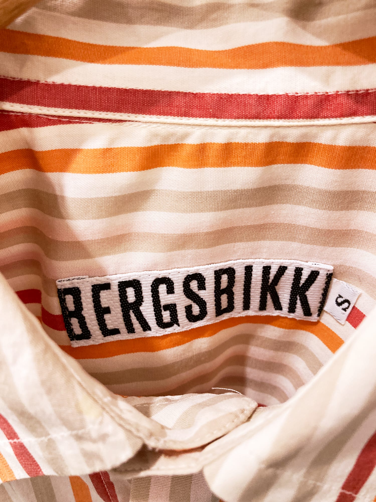 Dirk Bikkembergs beige orange red cotton stripe short sleeve shirt - S