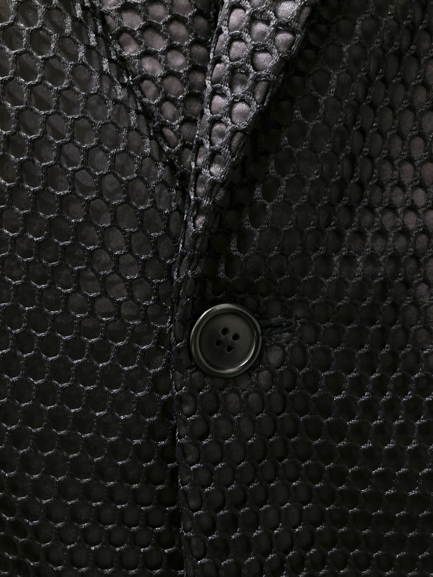 Dirk Bikkembergs spring 1996 black satin layered netting one button blazer