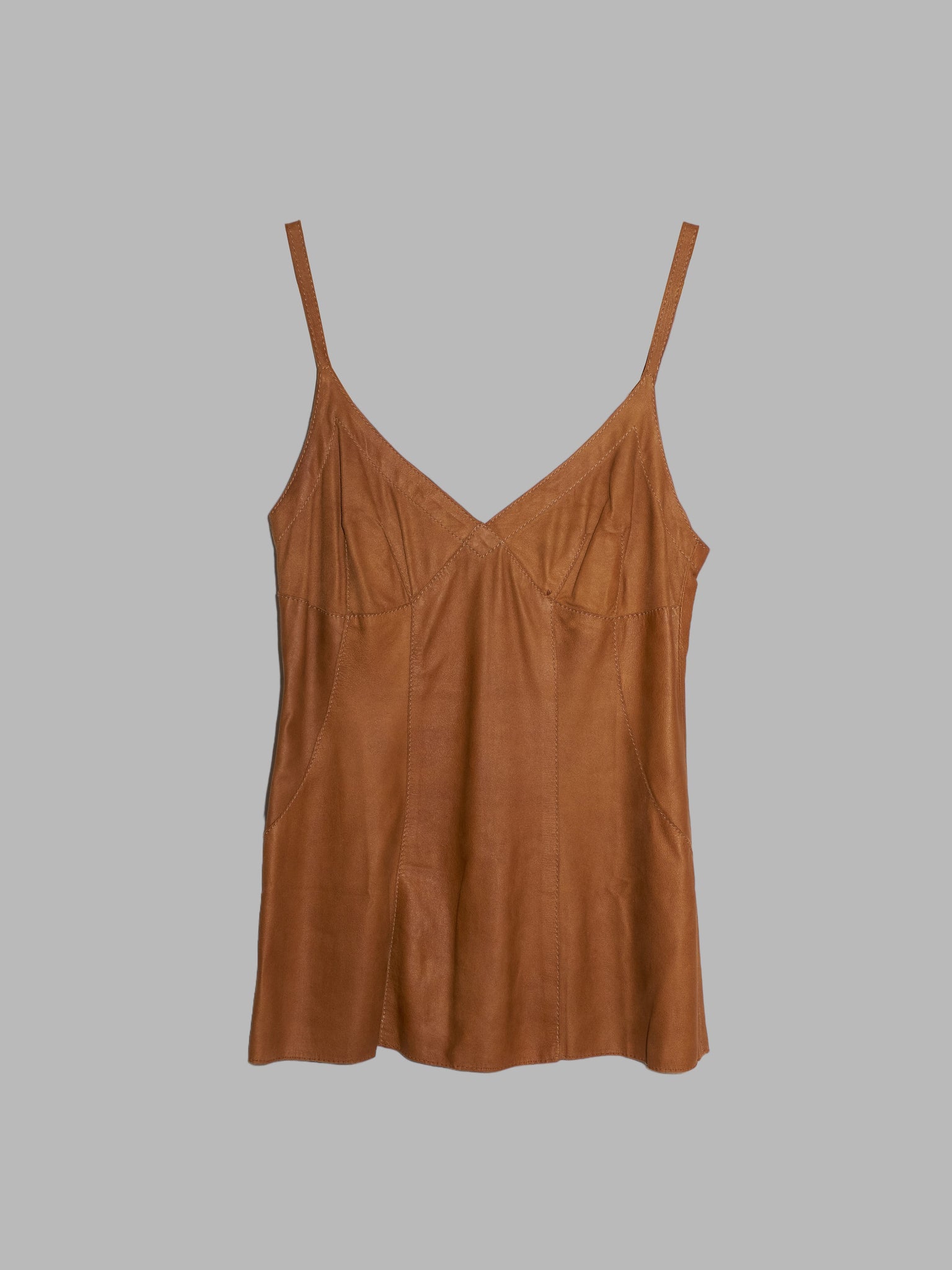 Dirk Bikkembergs 1990s 2000s brown leather bustier top - size 40