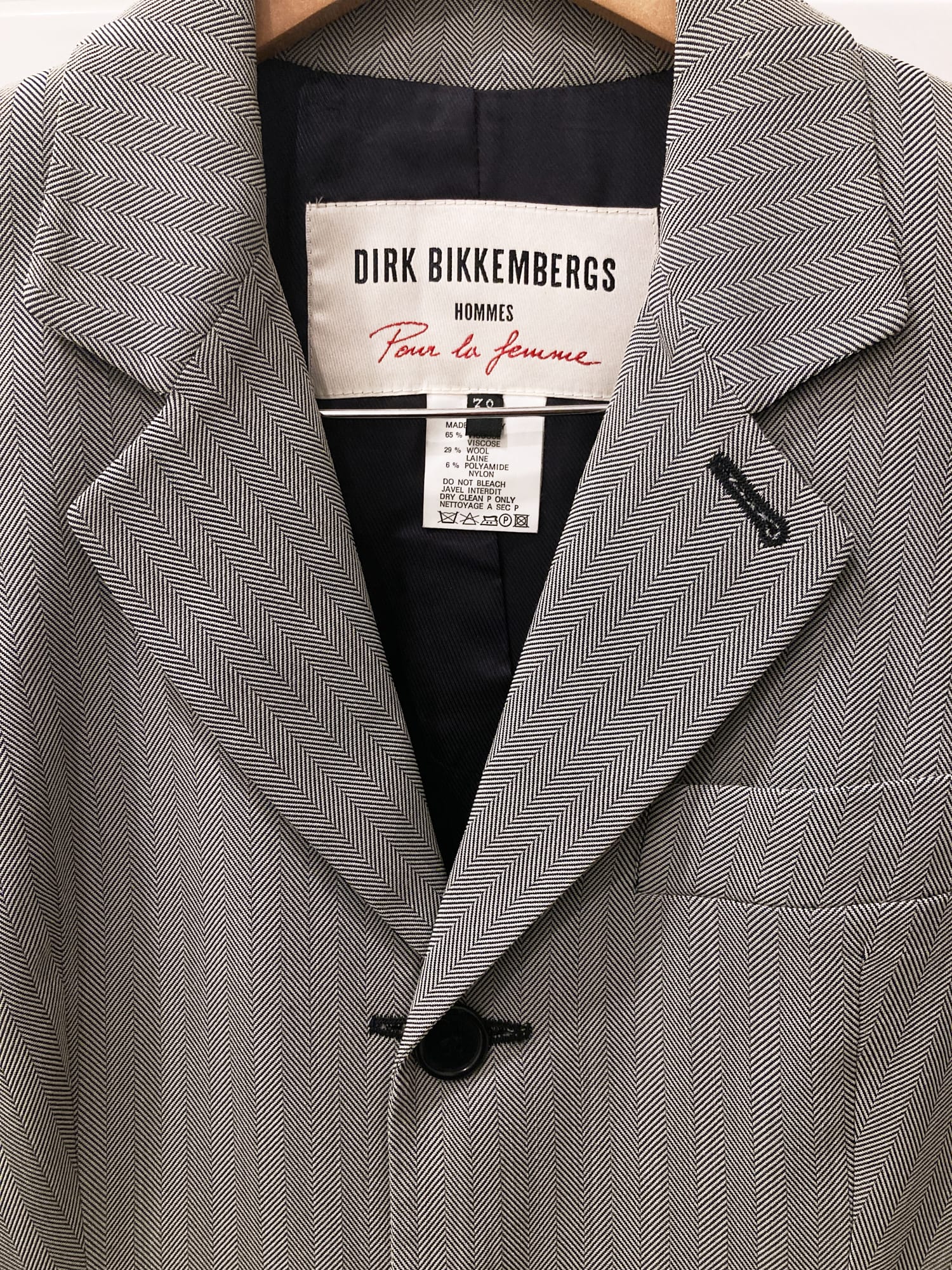 Dirk Bikkembergs spring 1995 grey herringbone detachable button chain blazer