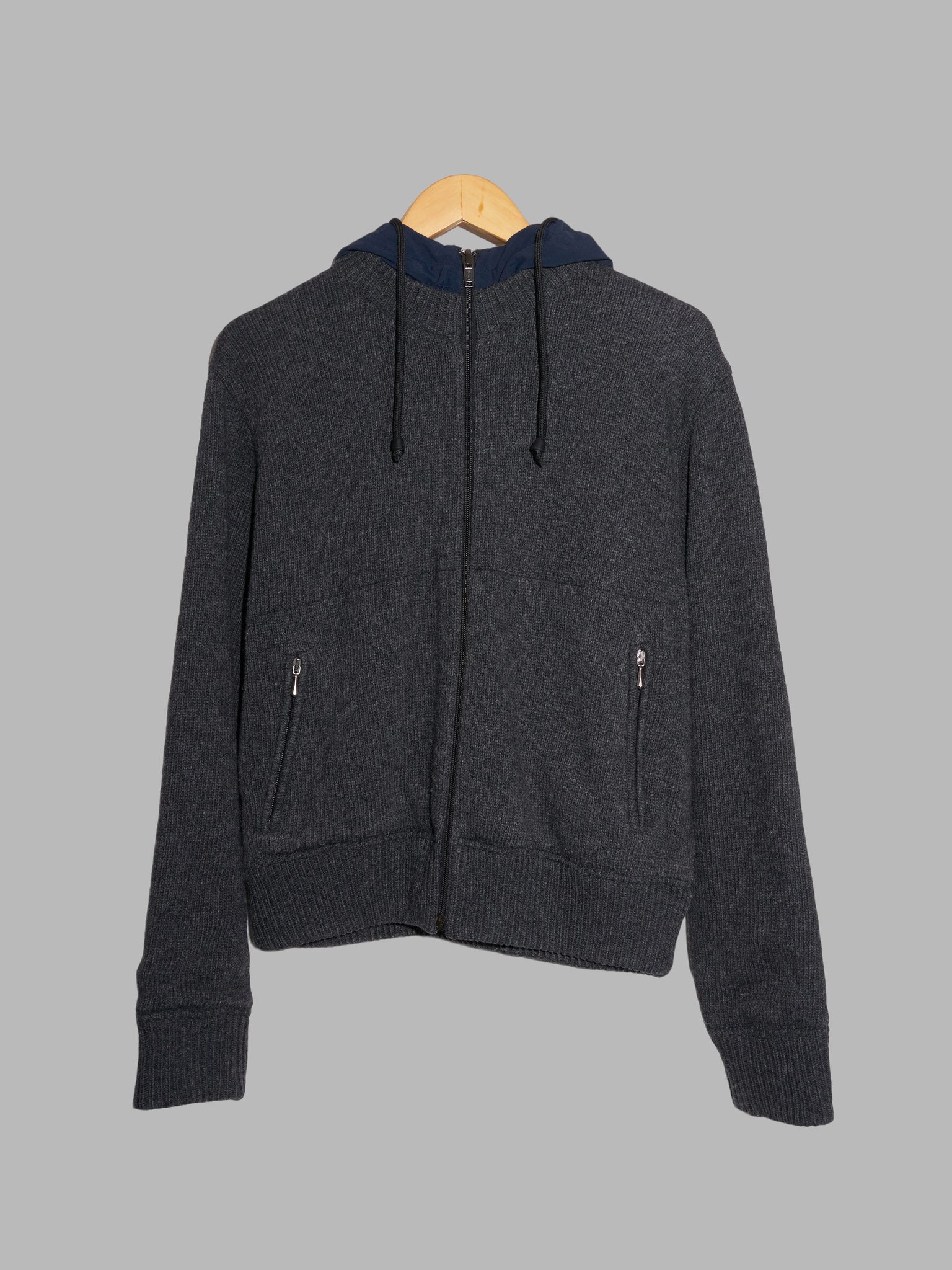 Dirk Bikkembergs 1990s 2000s grey wool layered knit hooded jacket - S