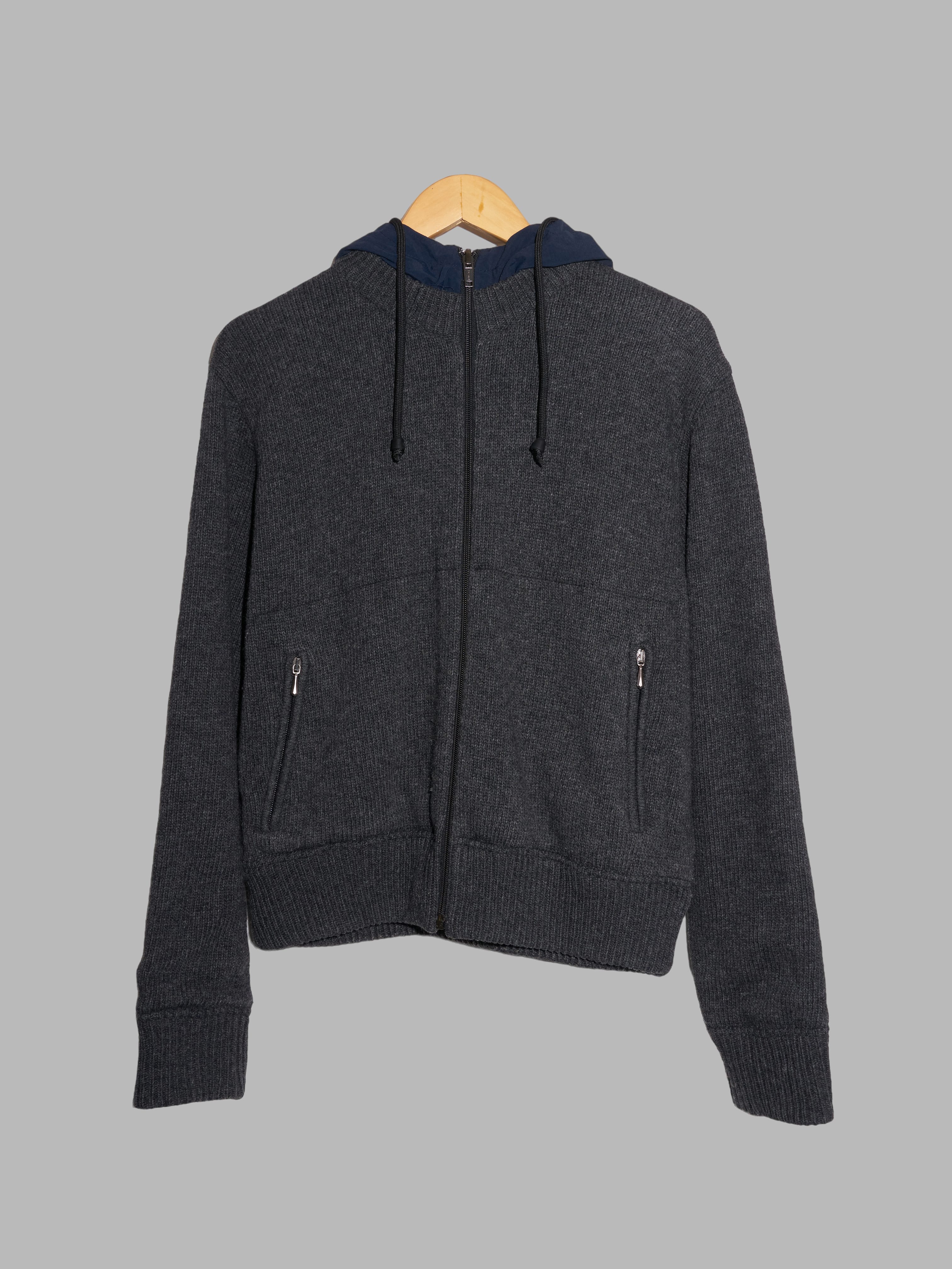 Dirk Bikkembergs 1990s 2000s grey wool layered knit hooded jacket