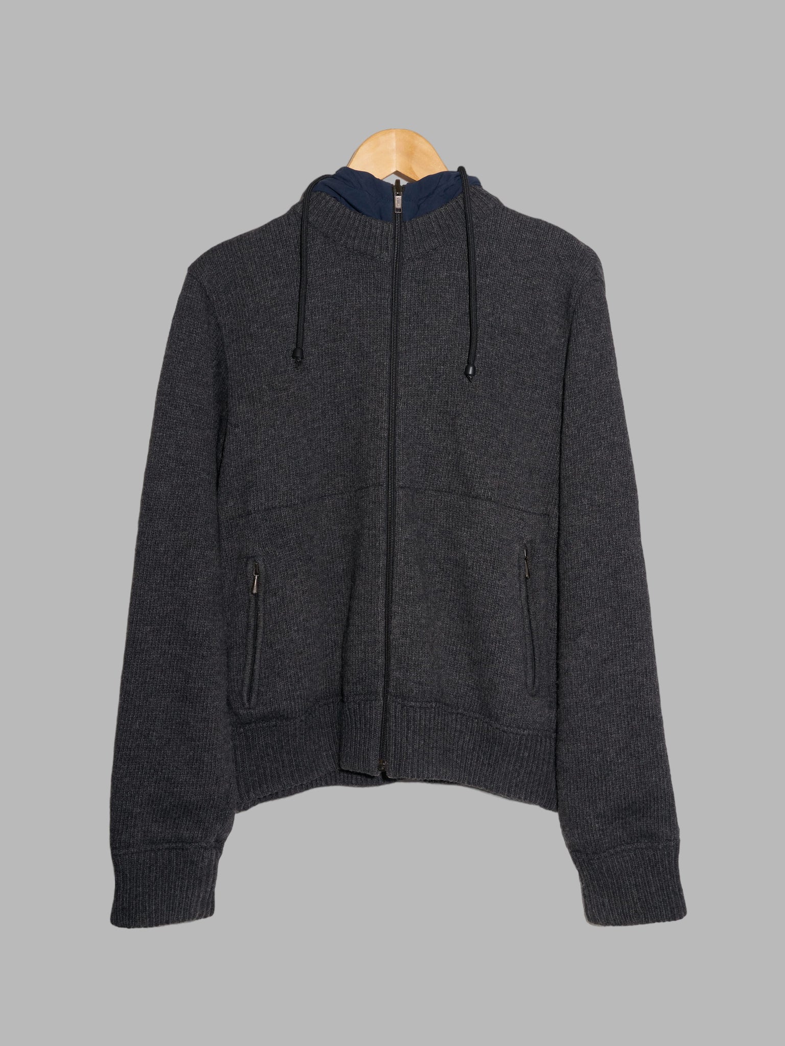 Dirk Bikkembergs 1990s 2000s grey wool layered knit hooded jacket - M