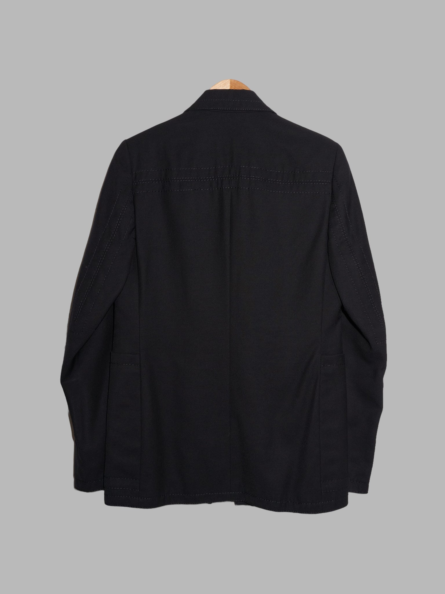 Dirk Bikkembergs 1990s 2000s black wool topstitched two button blazer - size 46