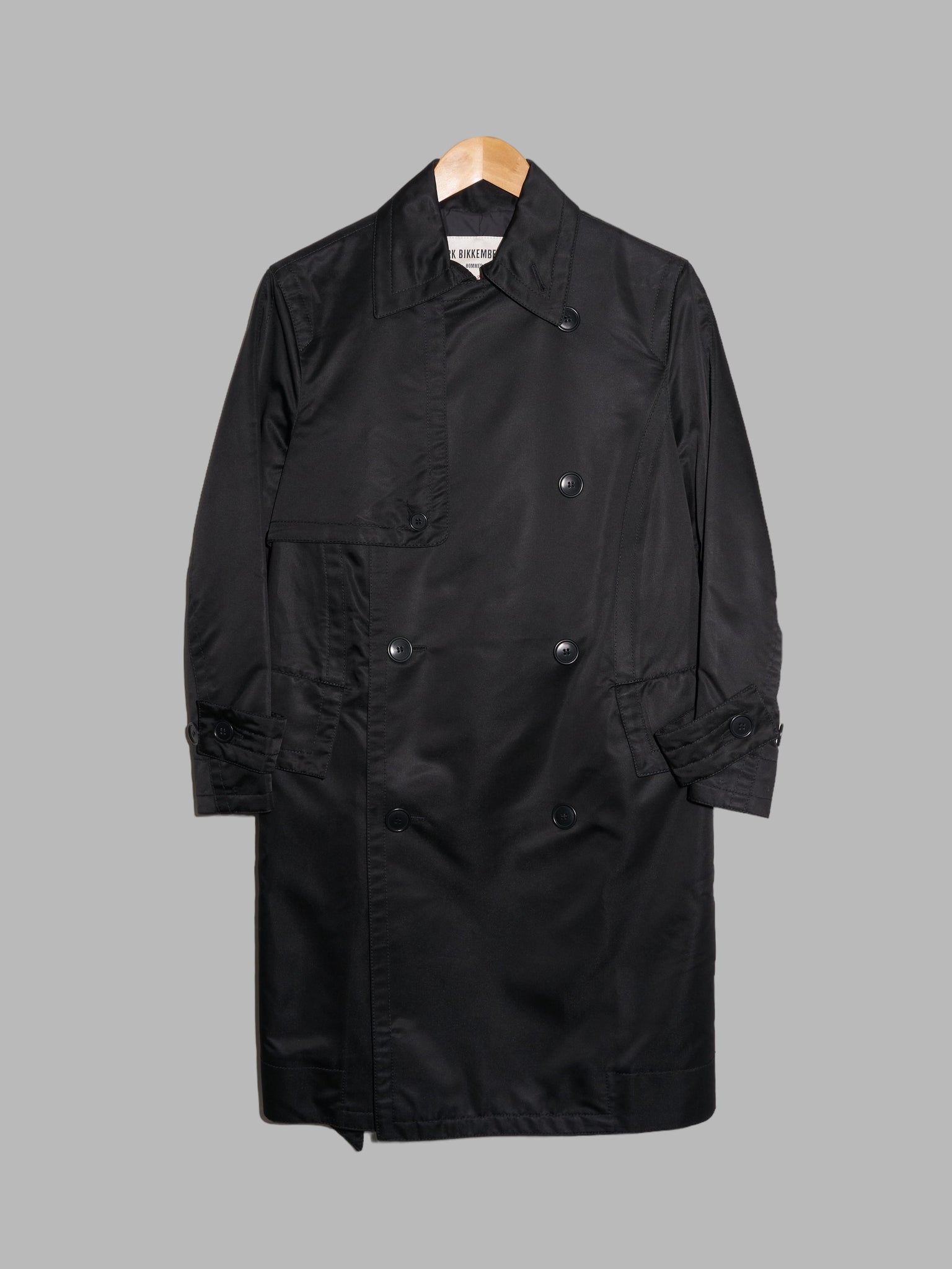 Dirk Bikkembergs Hommes Pour La Femme 1990s black satin trench coat
