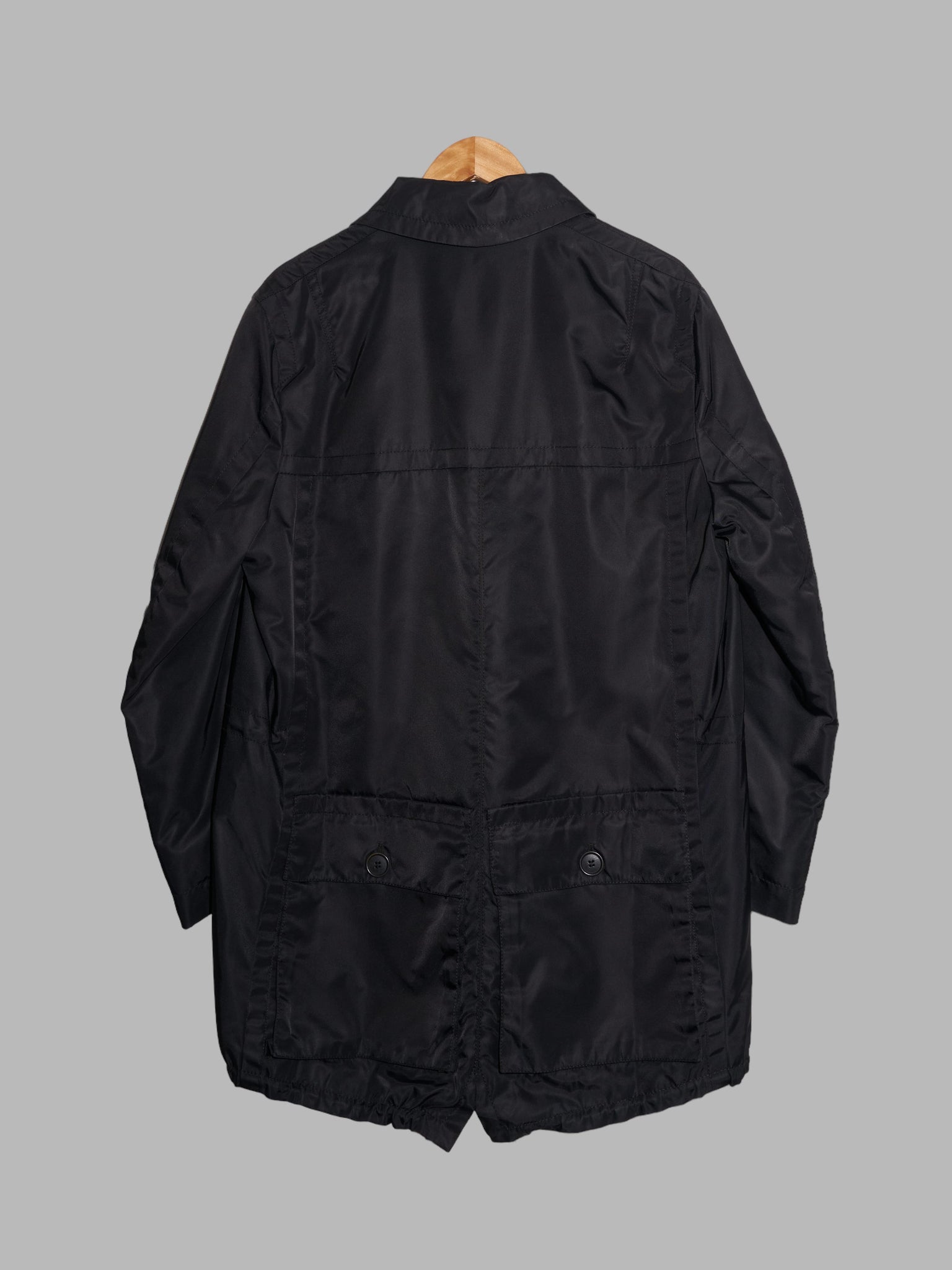 Dirk Bikkembergs 1990s black nylon back cargo pocket coat with removable liner