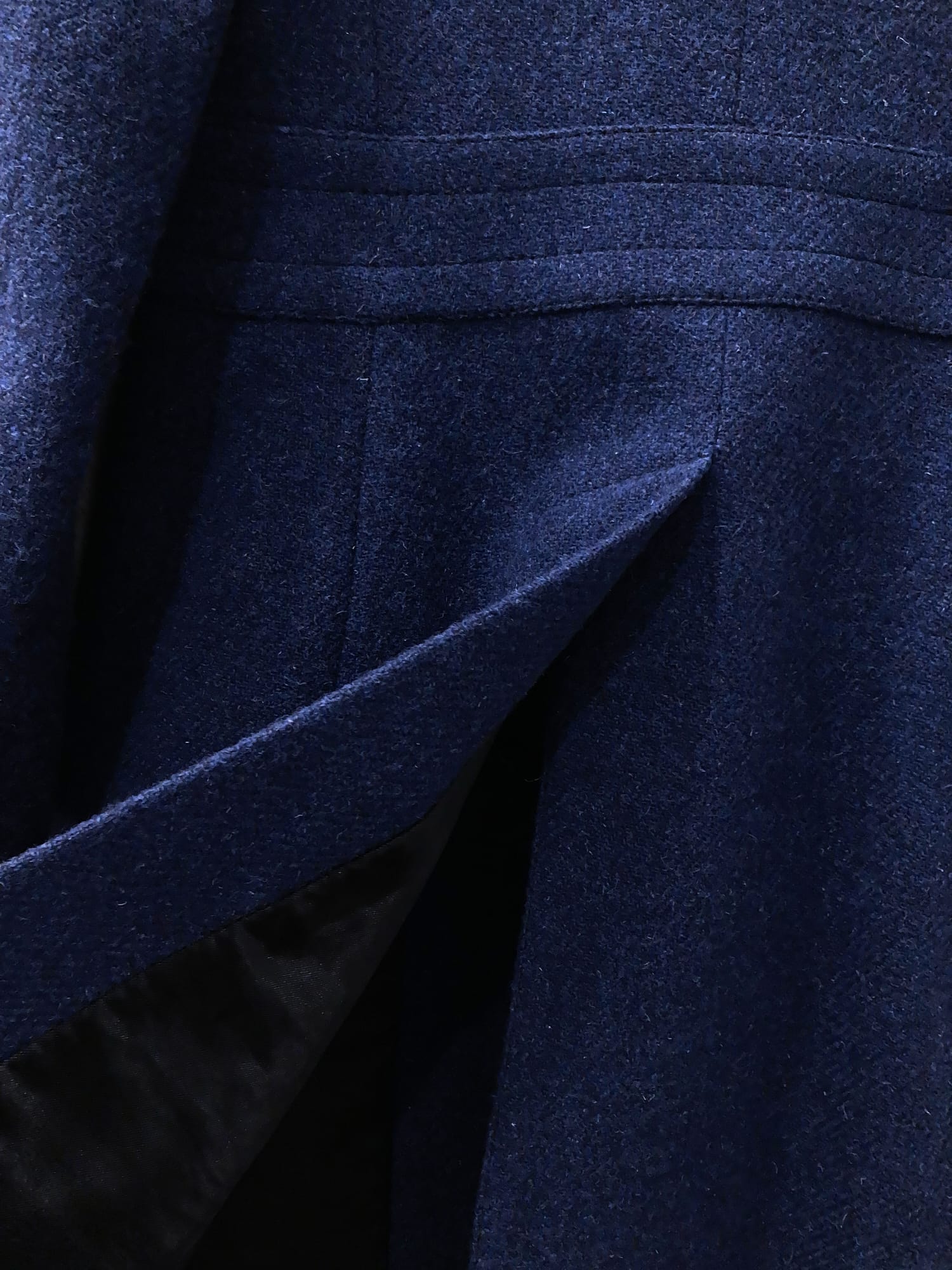 Dirk Bikkembergs 1990s dark blue wool Harris Tweed coat with large peak lapels