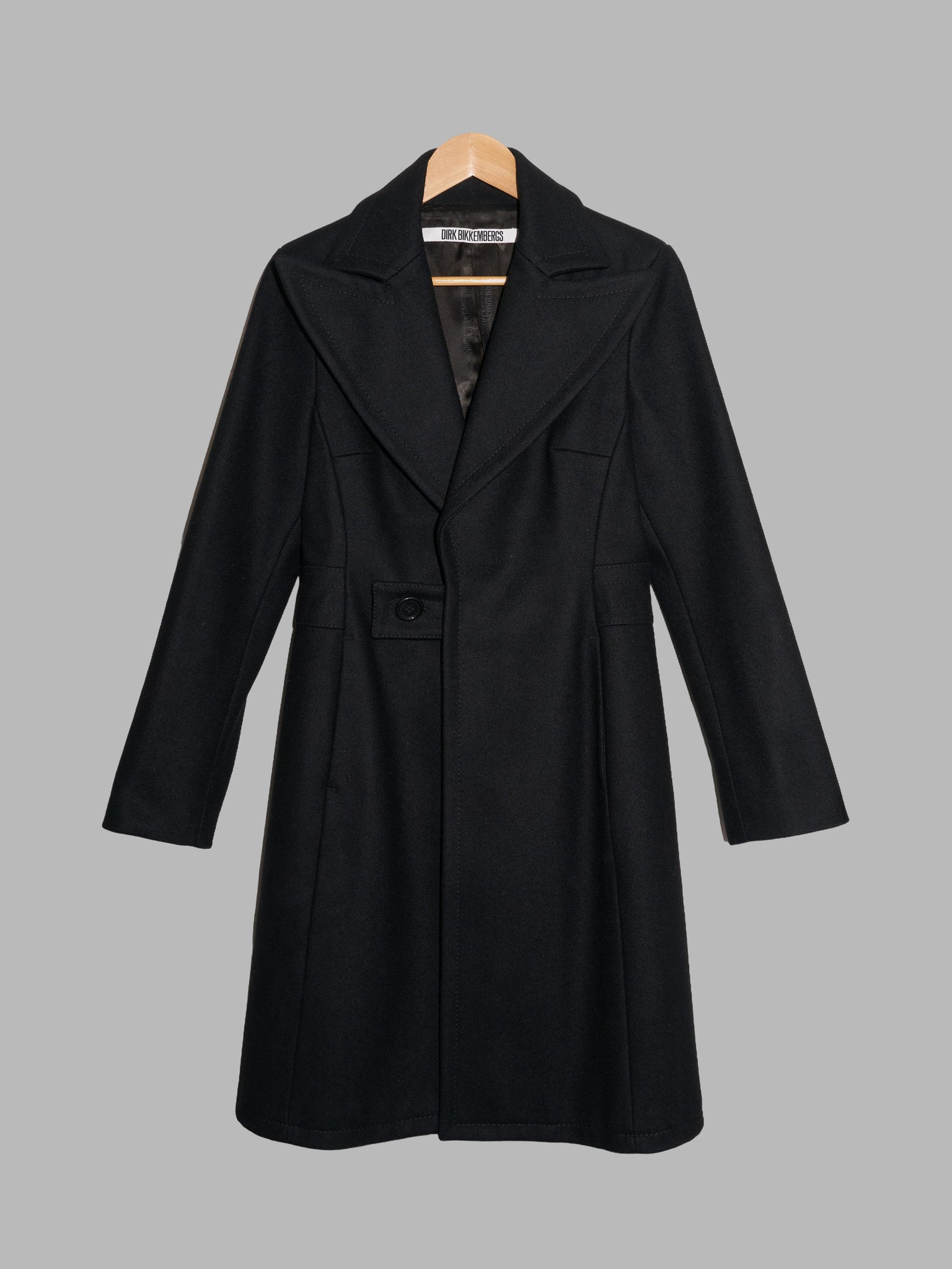 Dirk Bikkembergs 1990s black wool melton large peak lapel coat - size 40