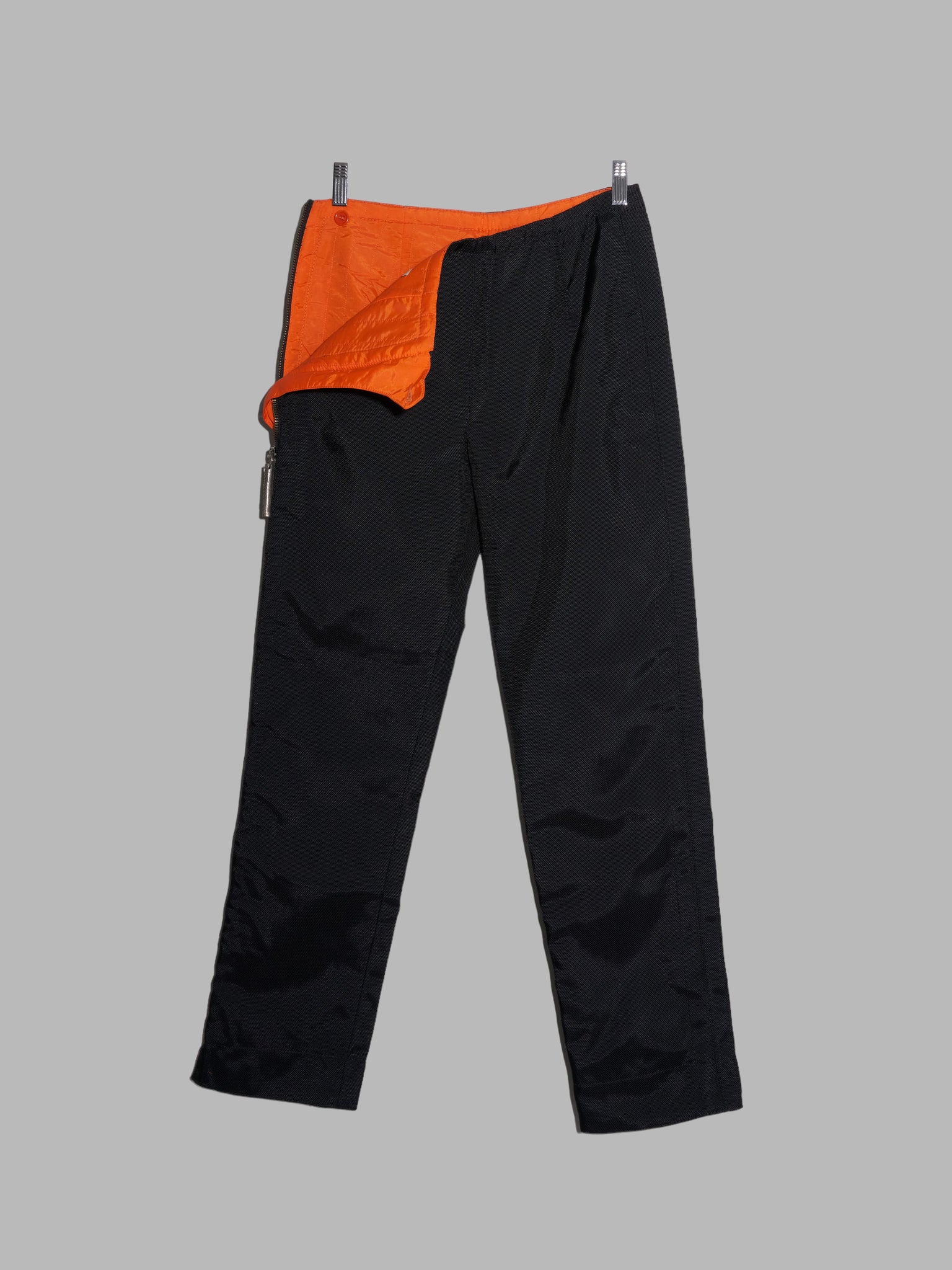 Dirk Bikkembergs Hommes 1990s black ballistic nylon quilted side zip trousers