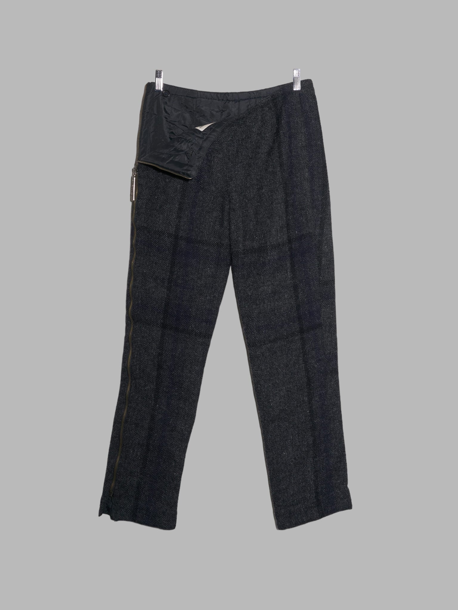 Dirk Bikkembergs Hommes 1990s charcoal wool plaid quilted side zip trousers - 46