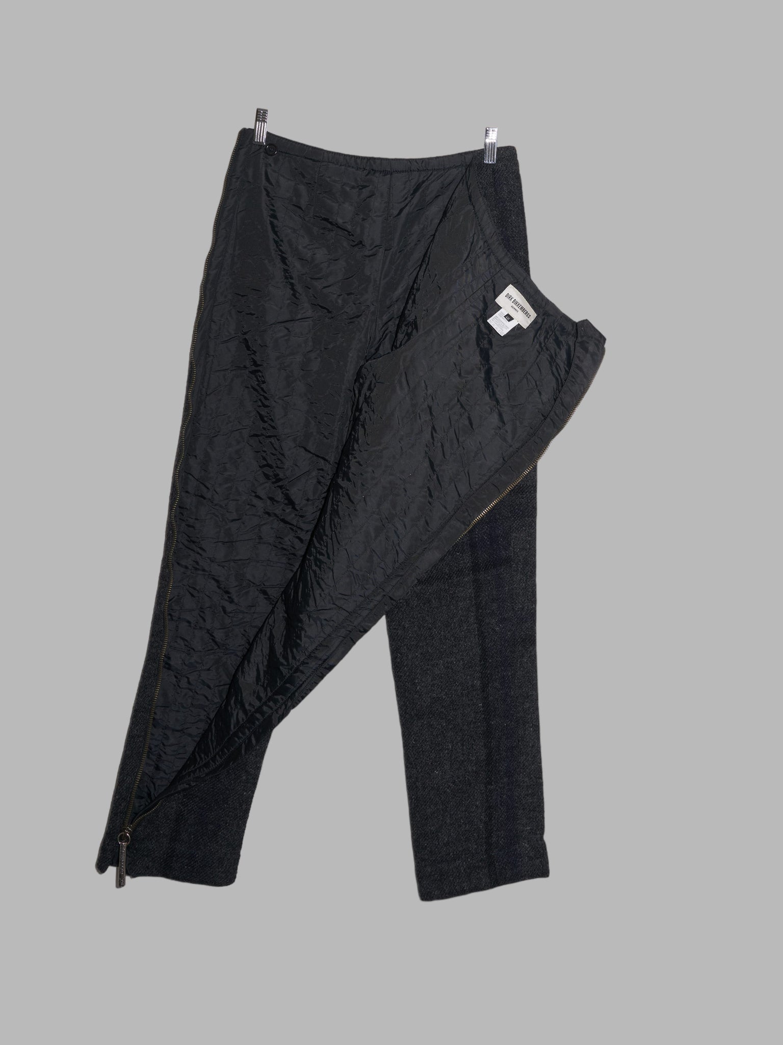 Dirk Bikkembergs Hommes 1990s charcoal wool plaid quilted side zip trousers - 46