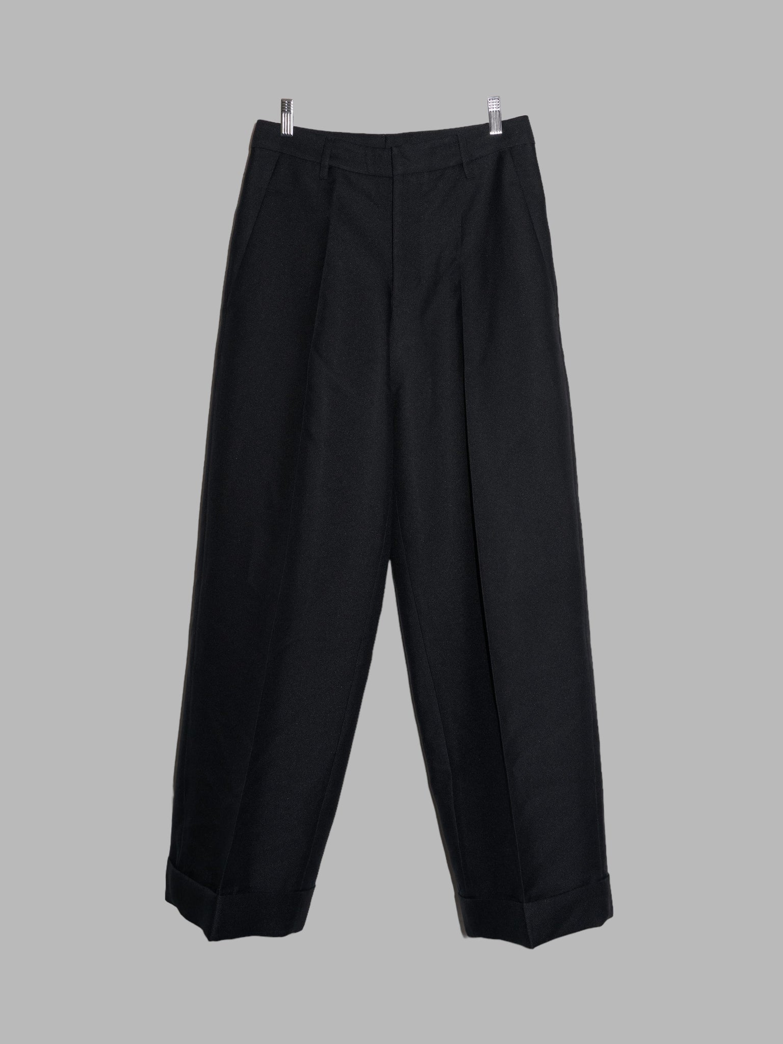 Dirk Bikkembergs 1990s 2000s black polyester canvas pleated trousers - size 46