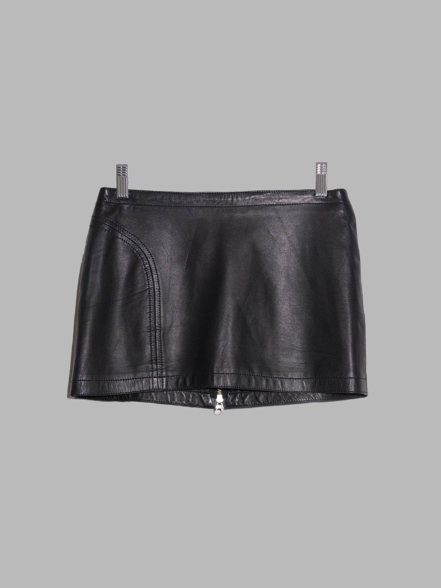 Dirk Bikkembergs 1990s 2000s black leather micro miniskirt - size 46