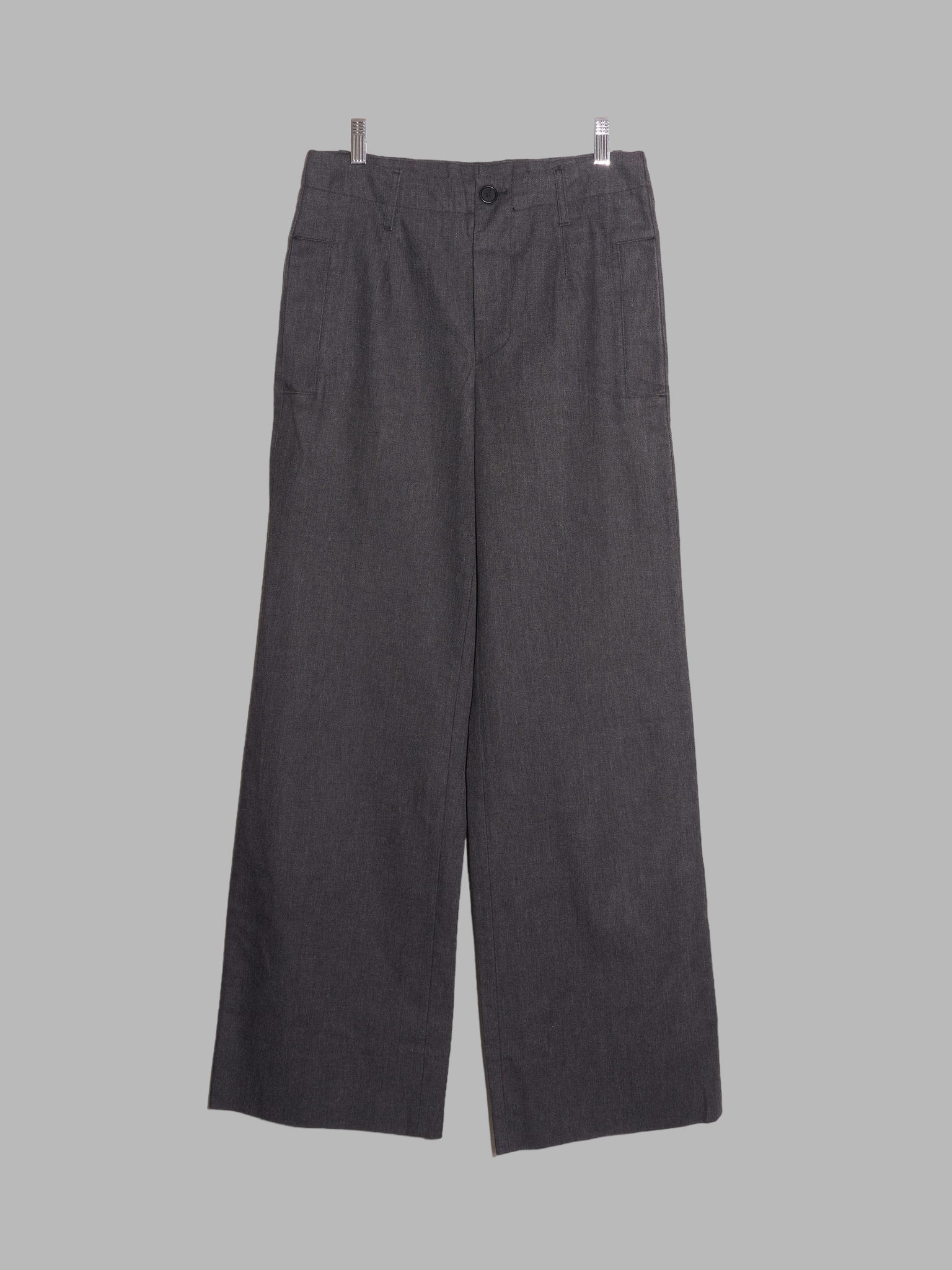 Dirk Bikkembergs dark grey cotton-poly wideish straight leg trousers