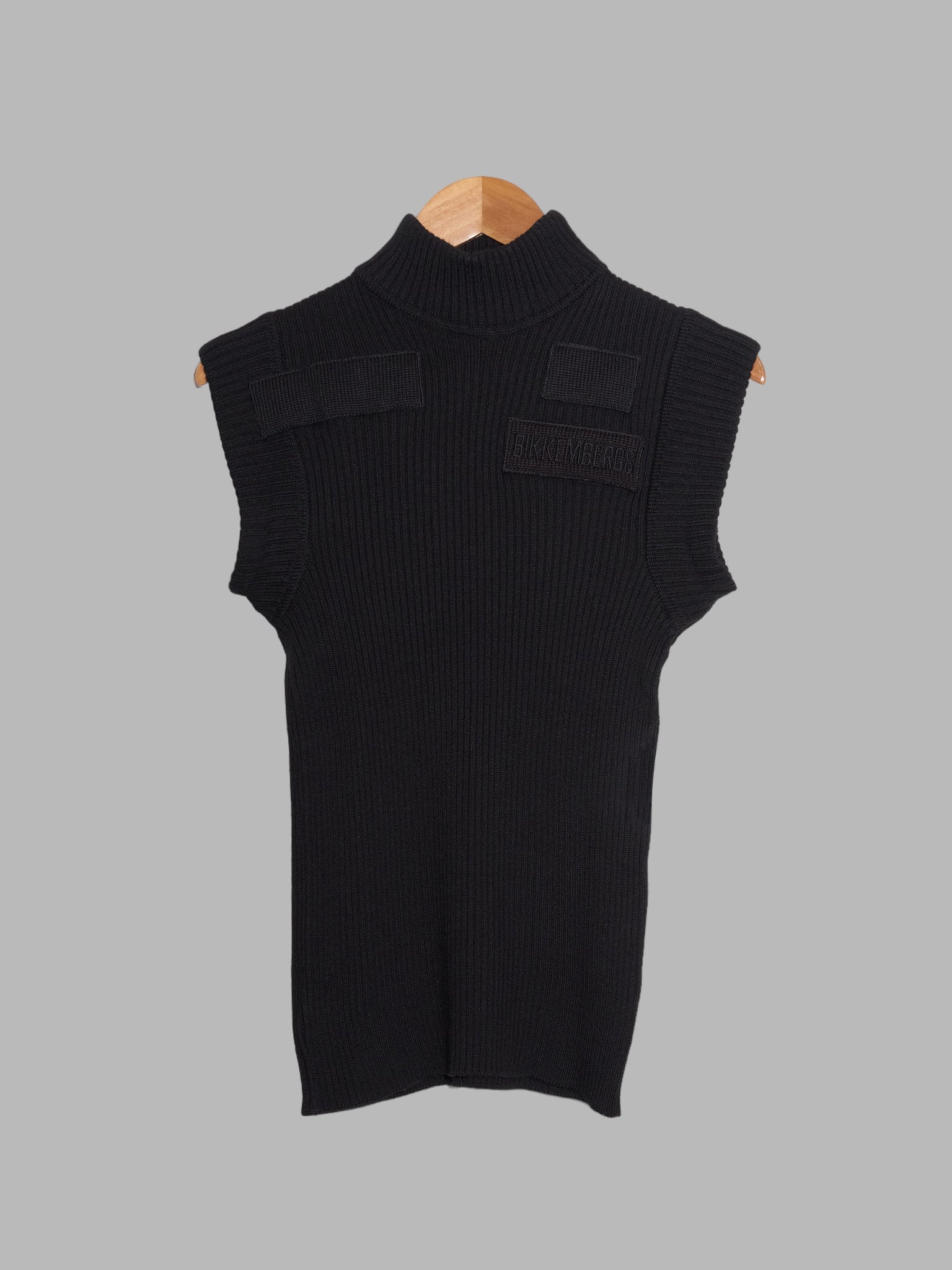 Dirk Bikkembergs black wool-acrylic logo patch rib knit vest