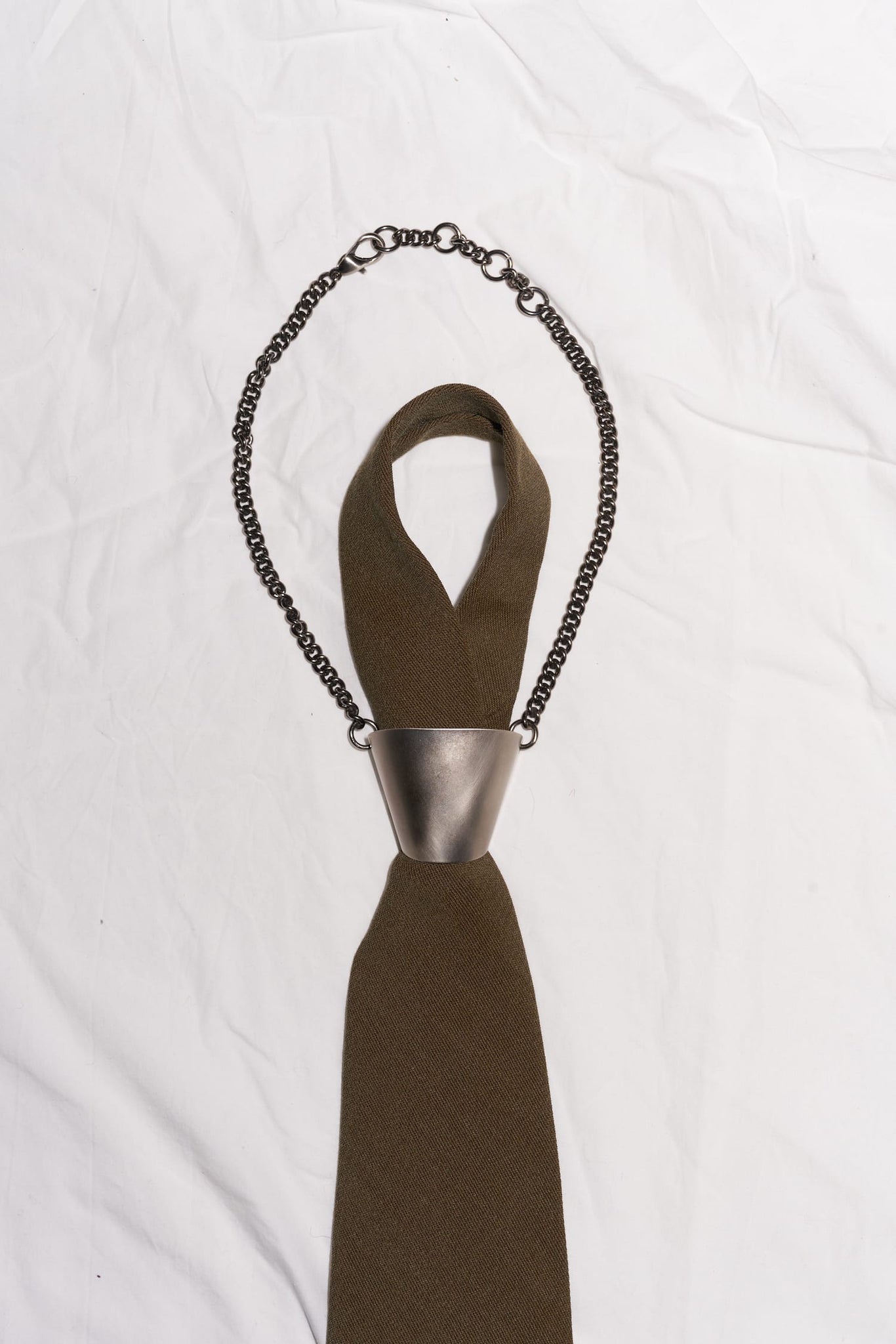 Dirk Bikkembergs winter 1997 khaki wool steel tie ring necktie