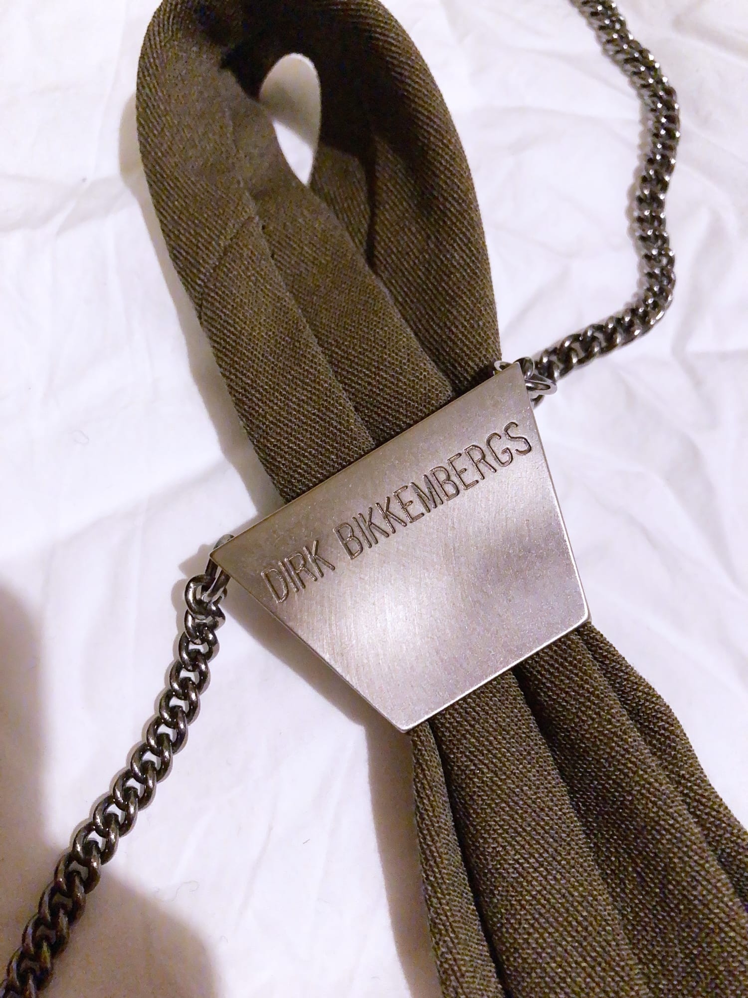 Dirk Bikkembergs winter 1997 khaki wool steel tie ring necktie
