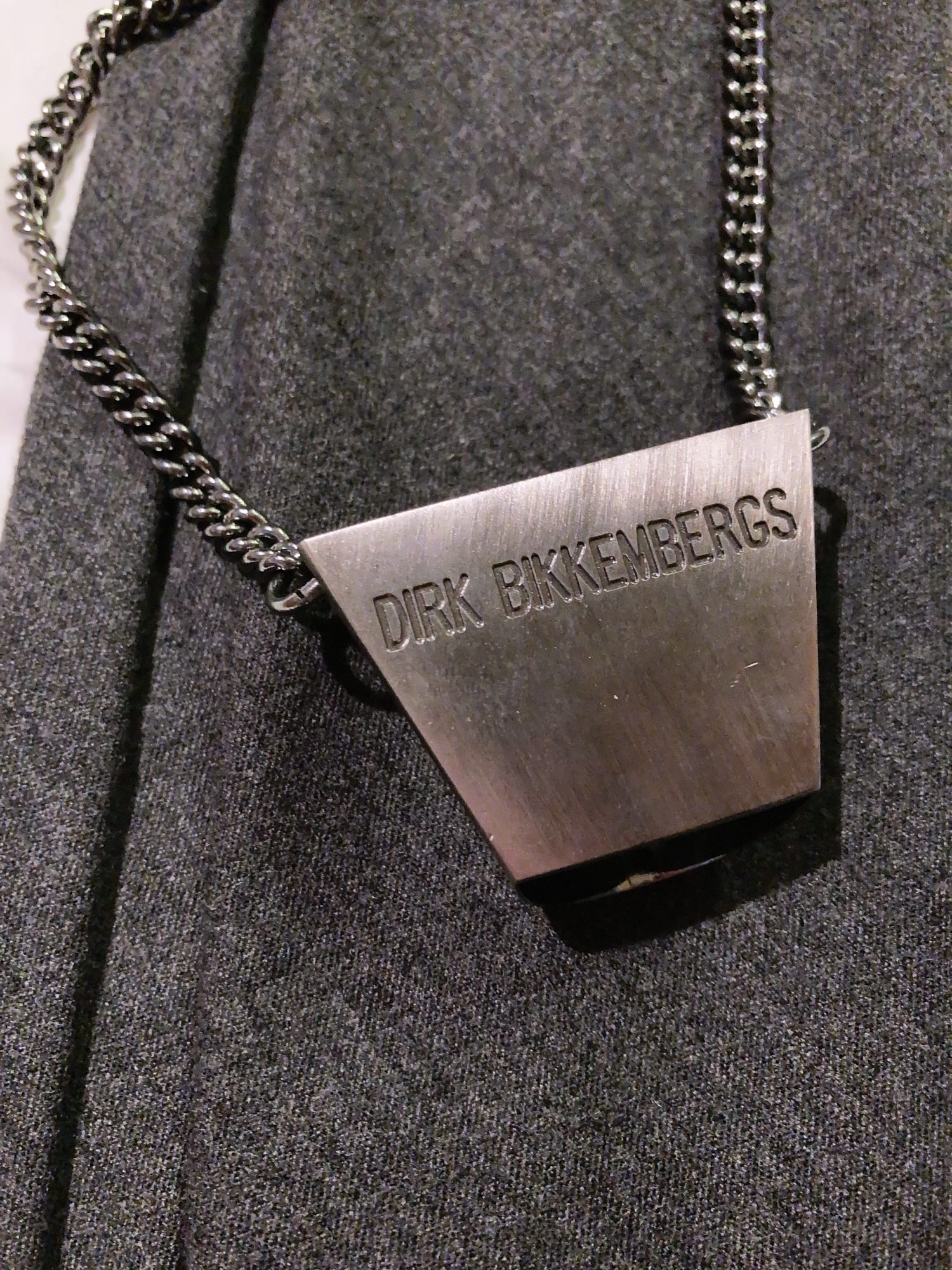 Dirk Bikkembergs winter 1998 grey wool steel tie ring necktie