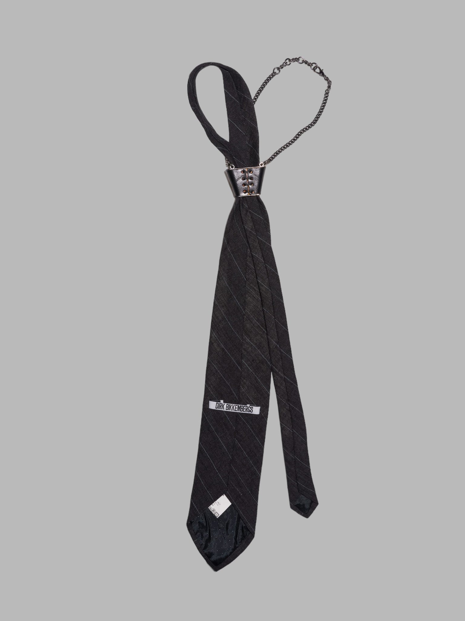 Dirk Bikkembergs spring 1998 grey striped linen leather tie ring necktie