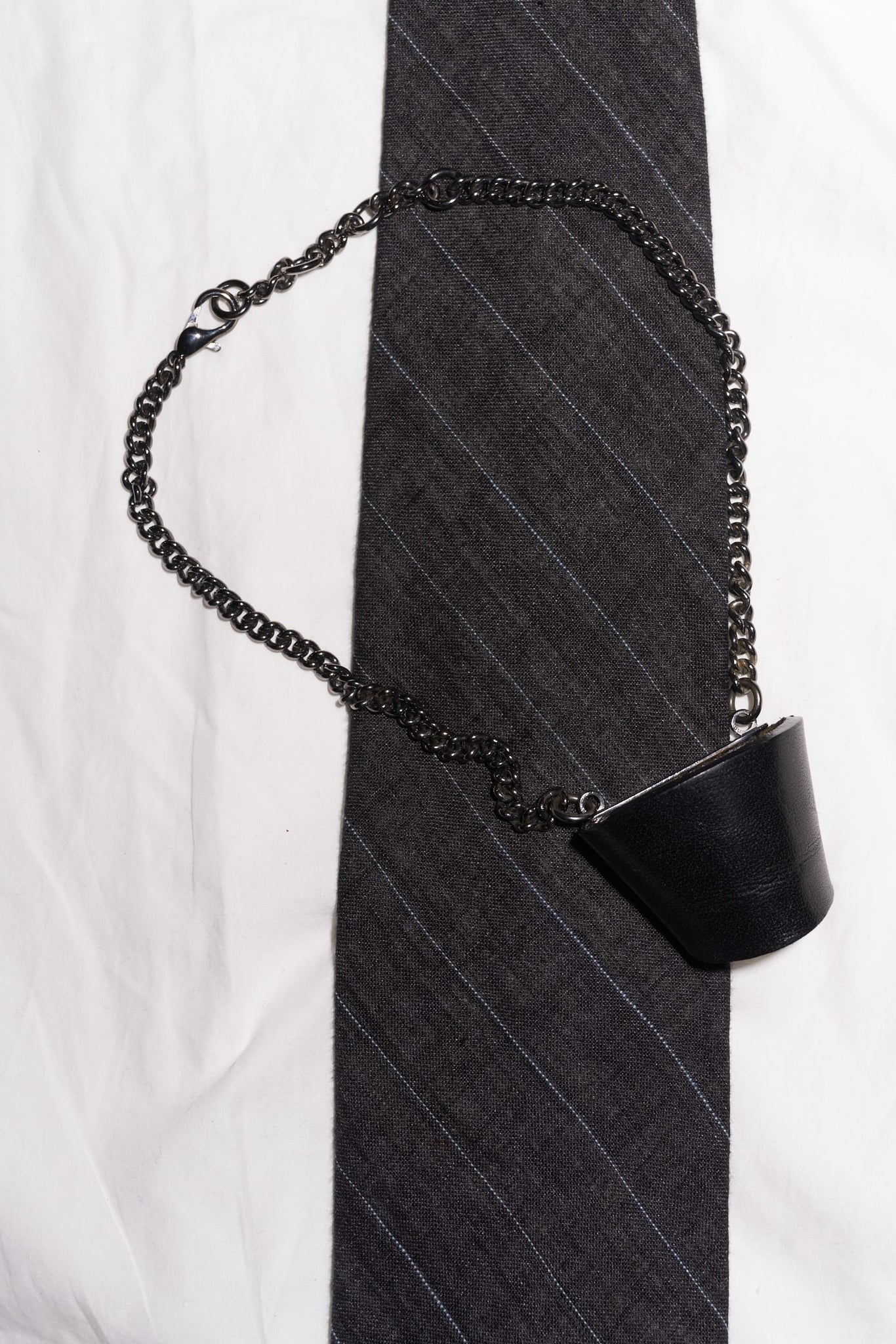 Dirk Bikkembergs spring 1998 grey striped linen leather tie ring necktie