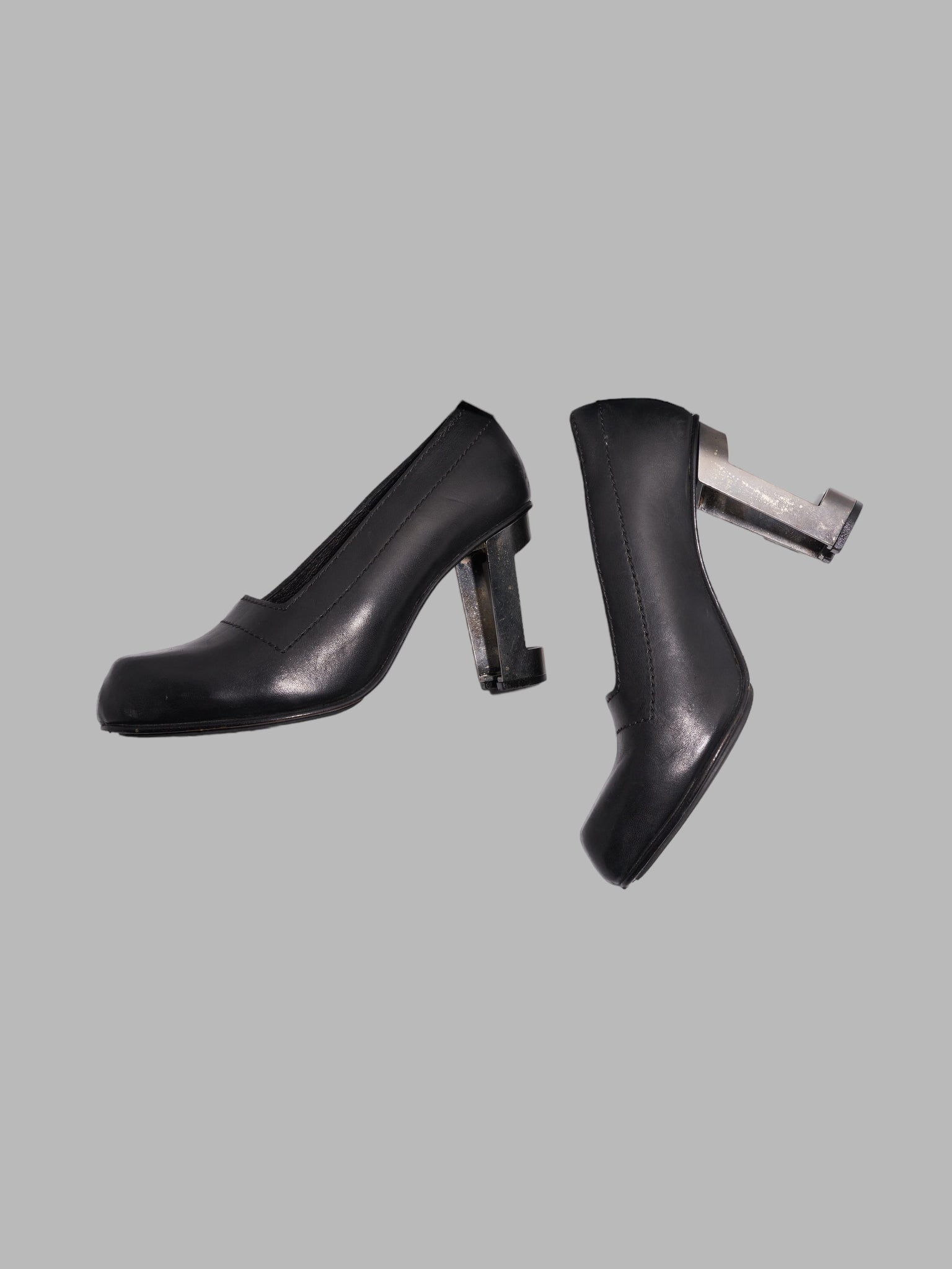 Dirk Bikkembergs 1990s black leather steel heel cutout high heel shoes - UK 4