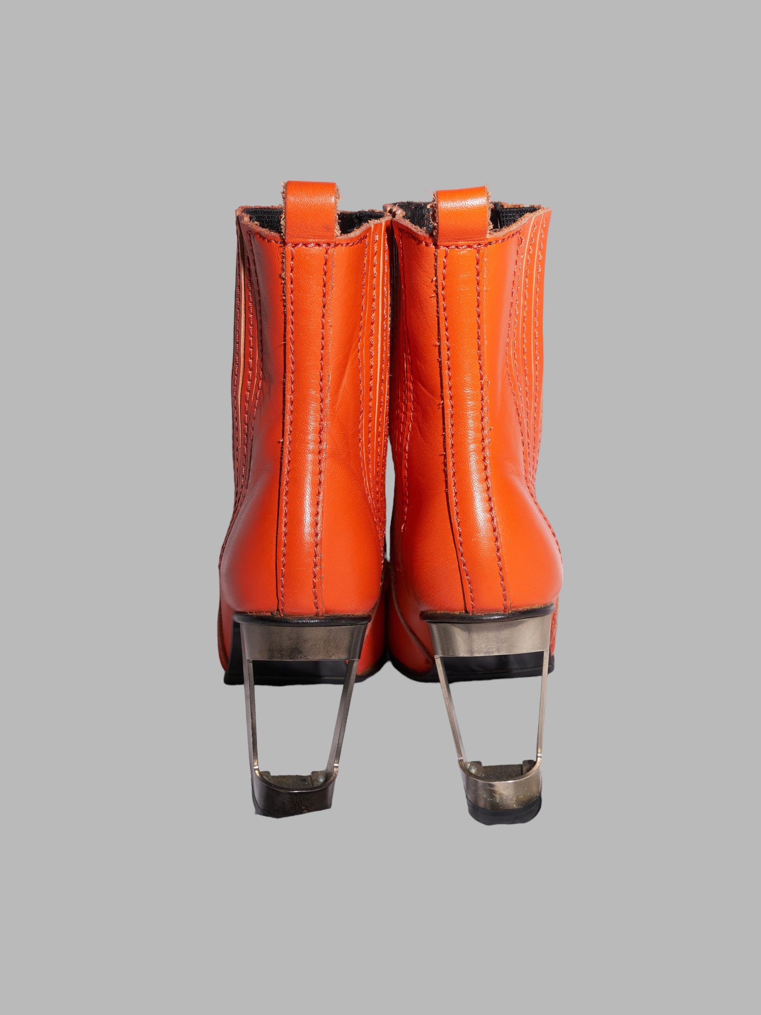 Dirk Bikkembergs 1990s orange leather steel heel cutout high heel boots - UK 4