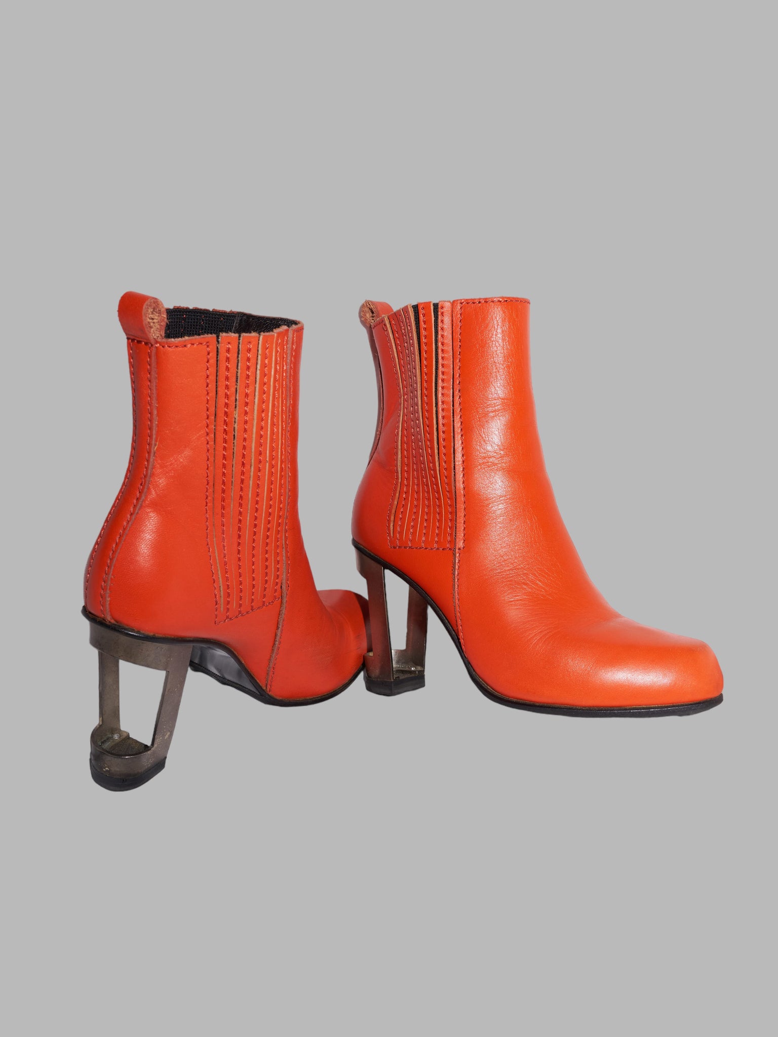Dirk Bikkembergs 1990s orange leather steel heel cutout high heel boots - UK 4