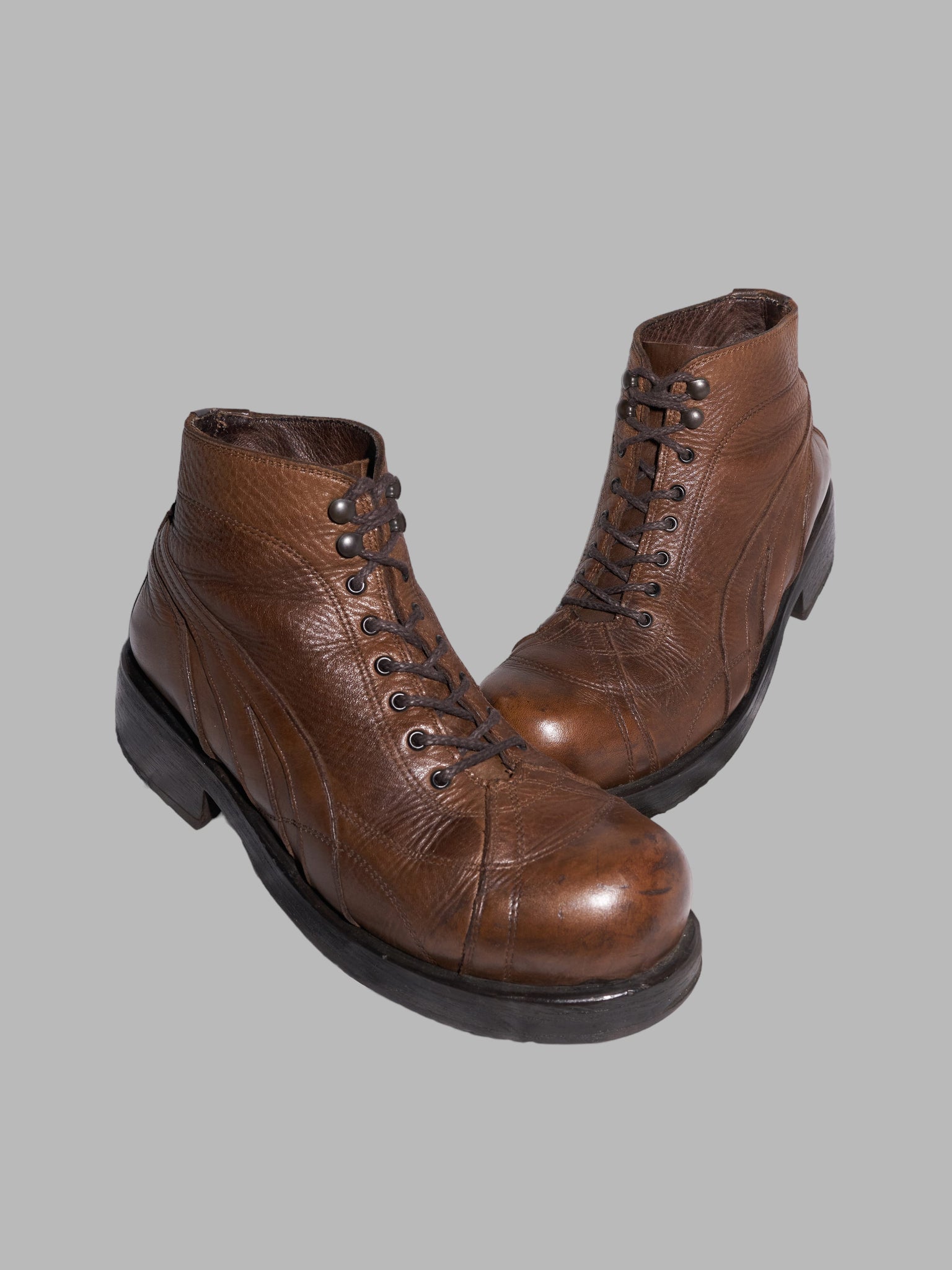 Gova belgium brown leather round toe army boots - size 42 US 9 Dirk Bikkembergs