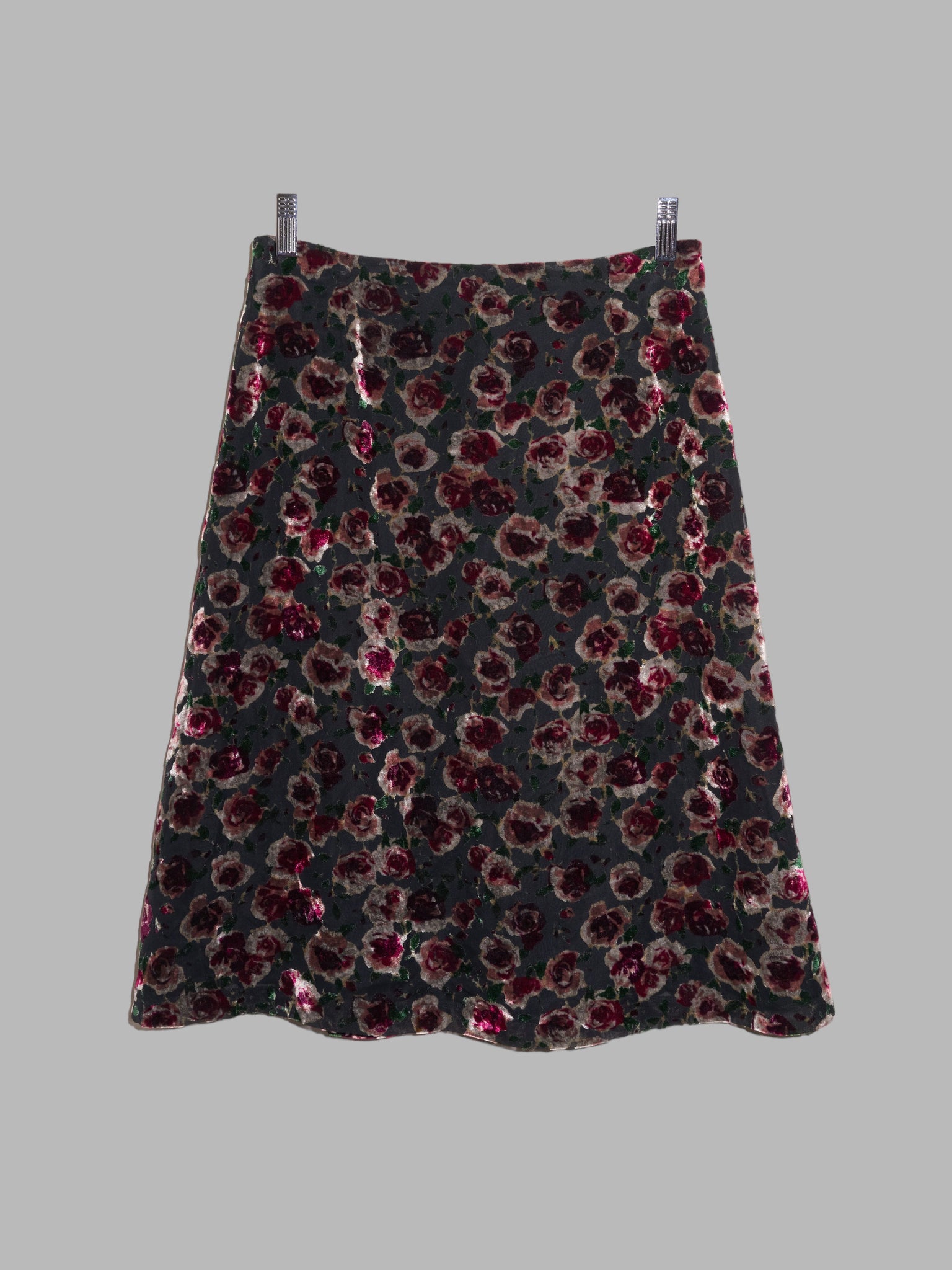Corinne Cobson 1990s floral velvet devore burnout knee length skirt