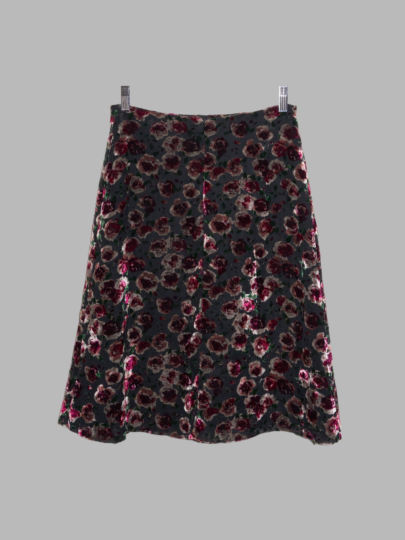 Corinne Cobson 1990s floral velvet devore burnout knee length skirt