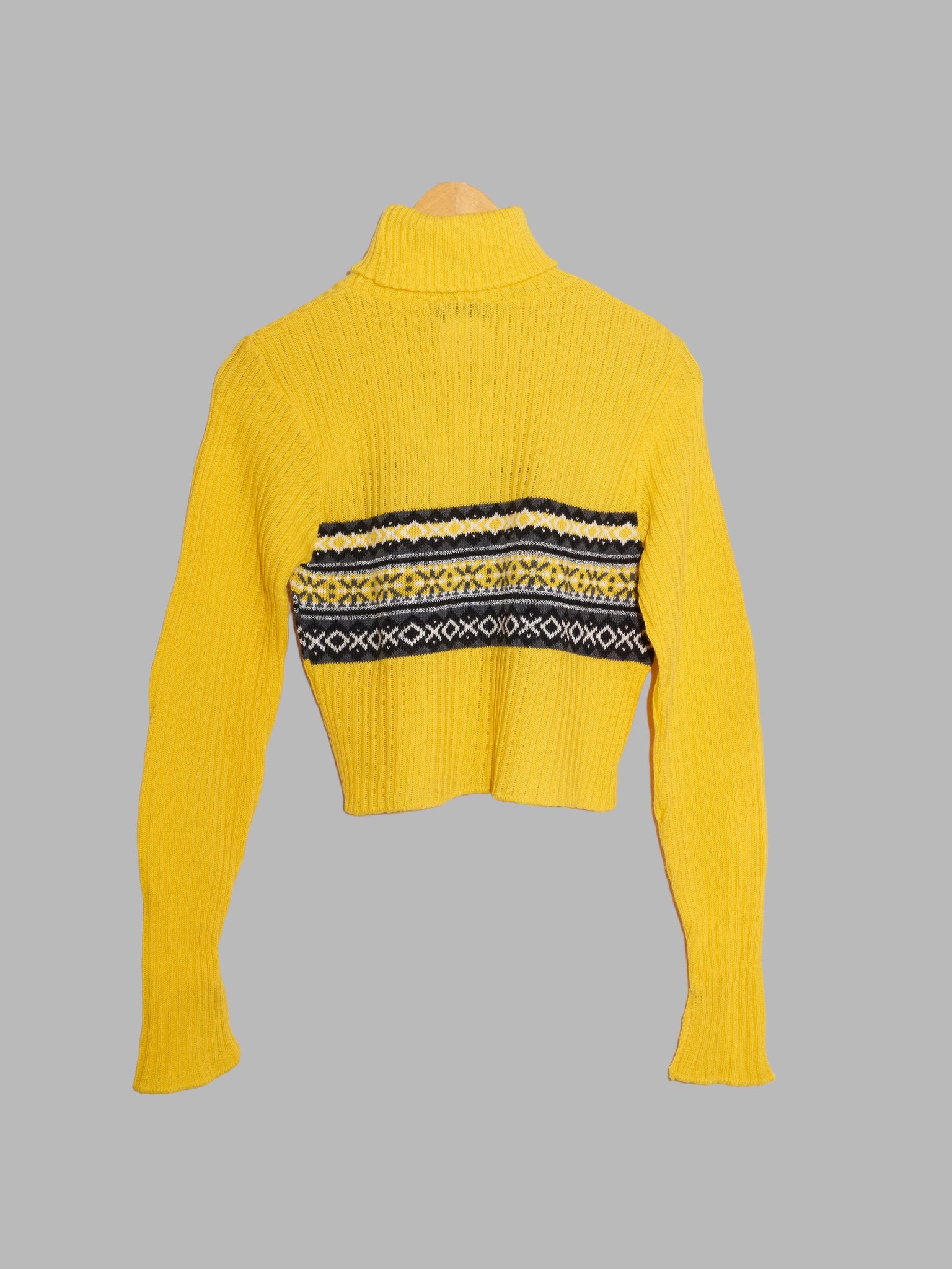 Morgan de Toi cropped yellow fair isle pattern turtleneck jumper