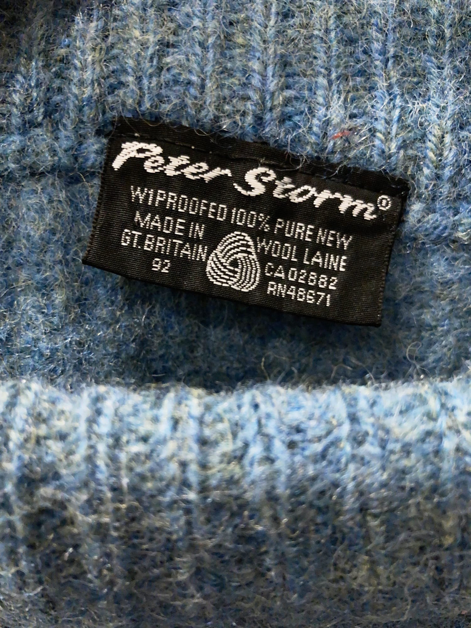 Peter Storm 1992 light blue W1 proofed wool round neck waterproof jumper
