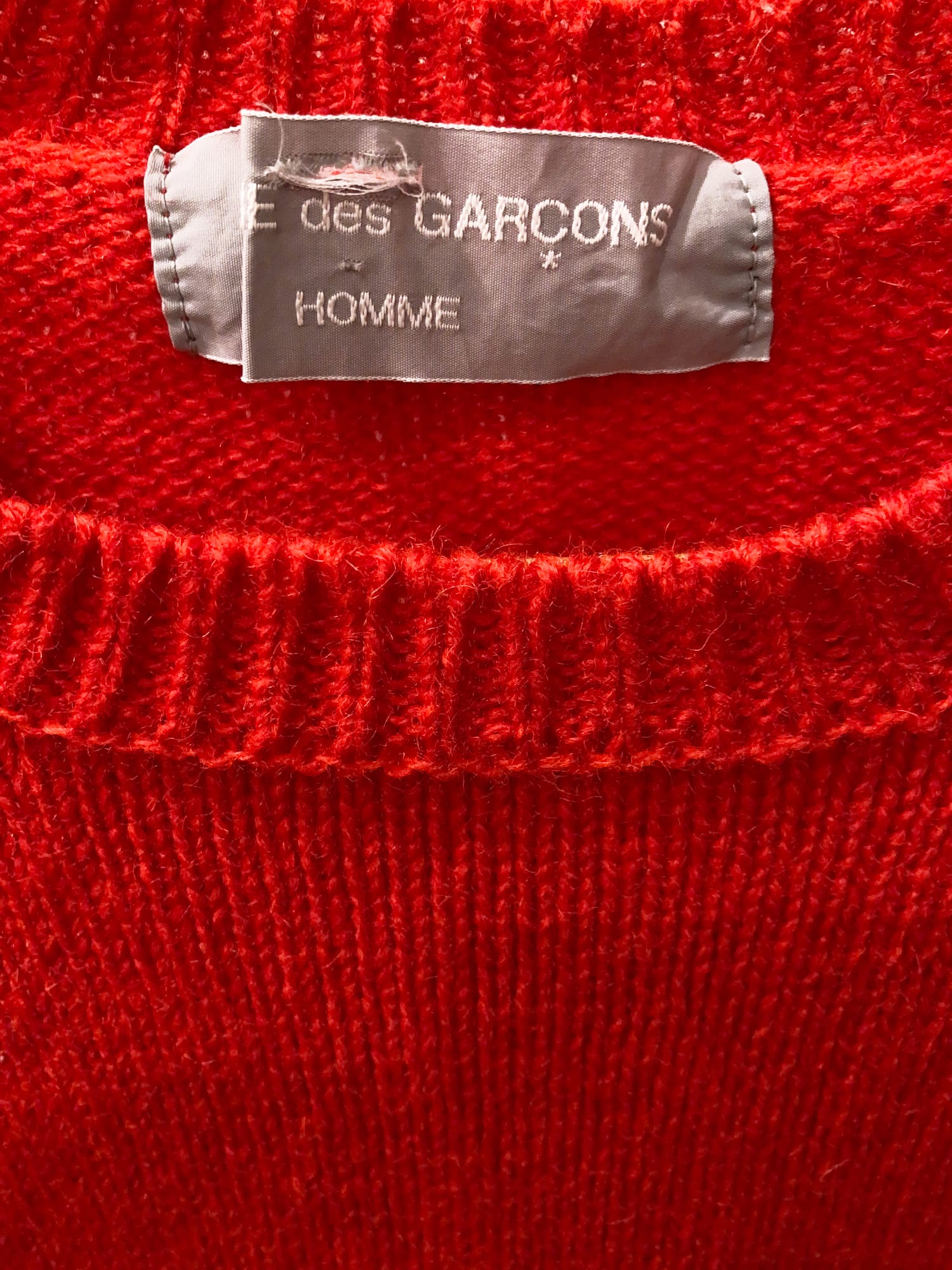 Comme des Garcons Homme 1980s red wool knitted crew neck jumper