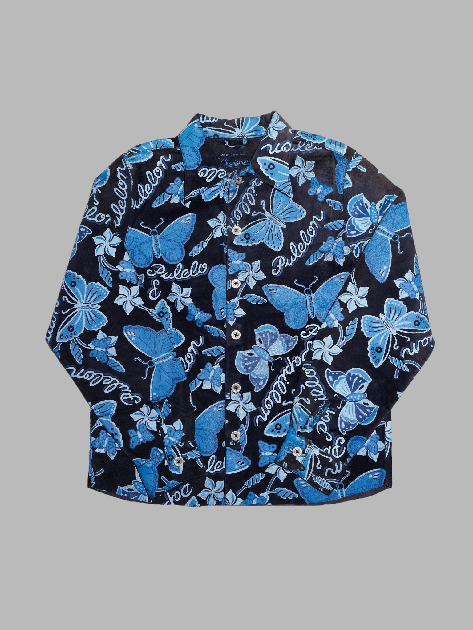 Chevignon Girl Print black and blue butterfly print leather shirt jacket - 38