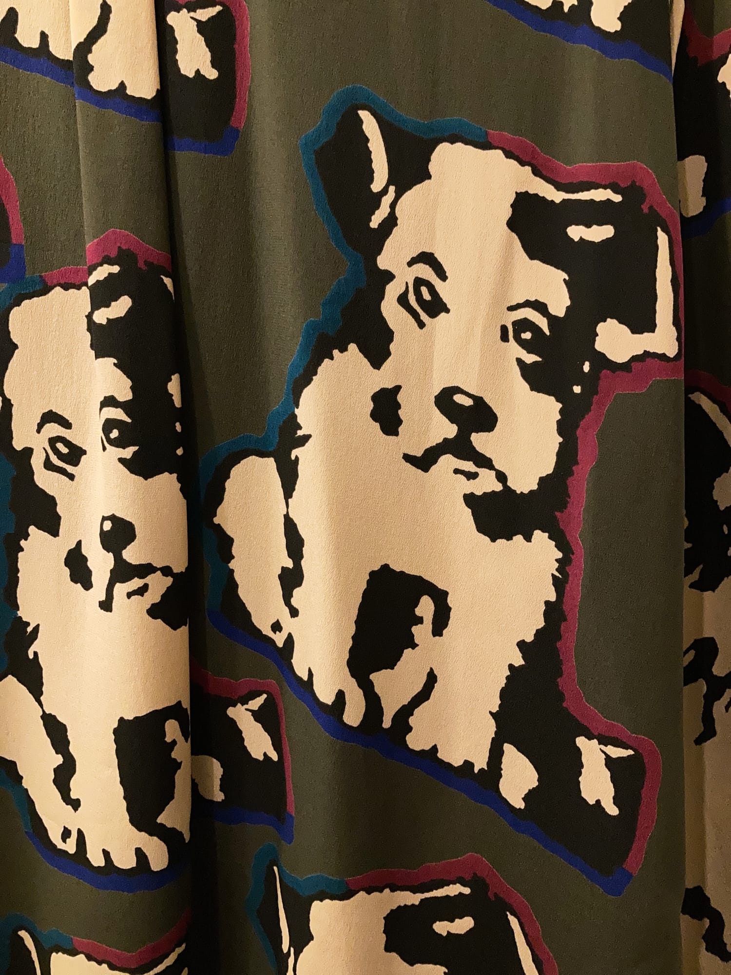 Krizia khaki beige multicolour silk dog print shirt - size 42