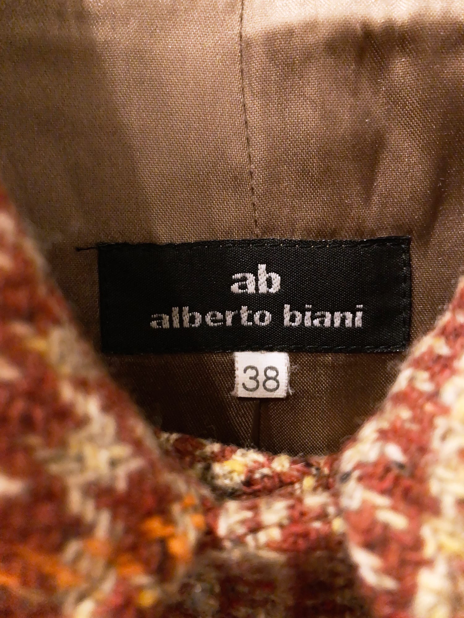 ab Alberto Biani brown wool houndstooth plaid peacoat