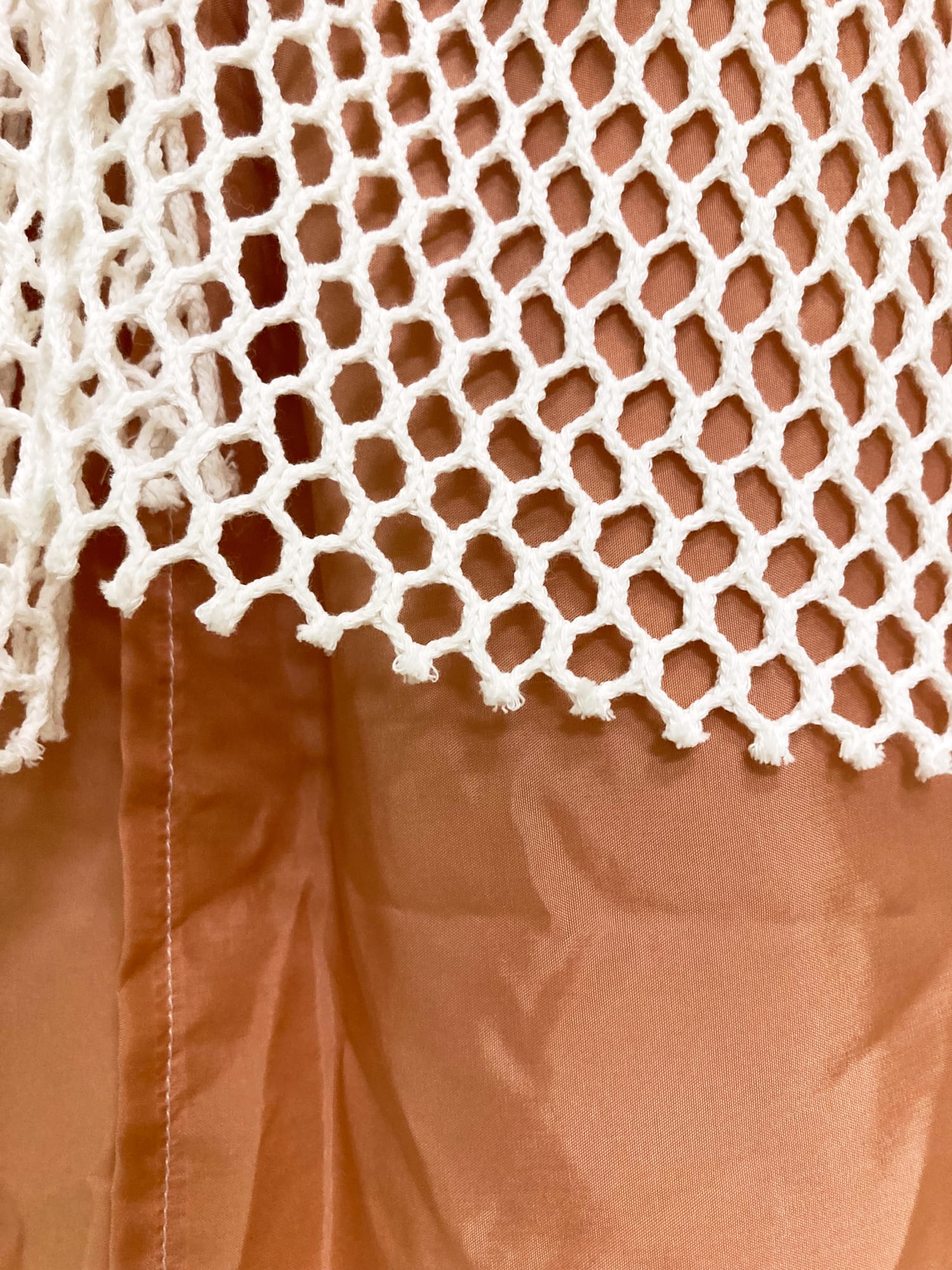 Osakentaro apricot y nylon satin layered netting maxi skirt