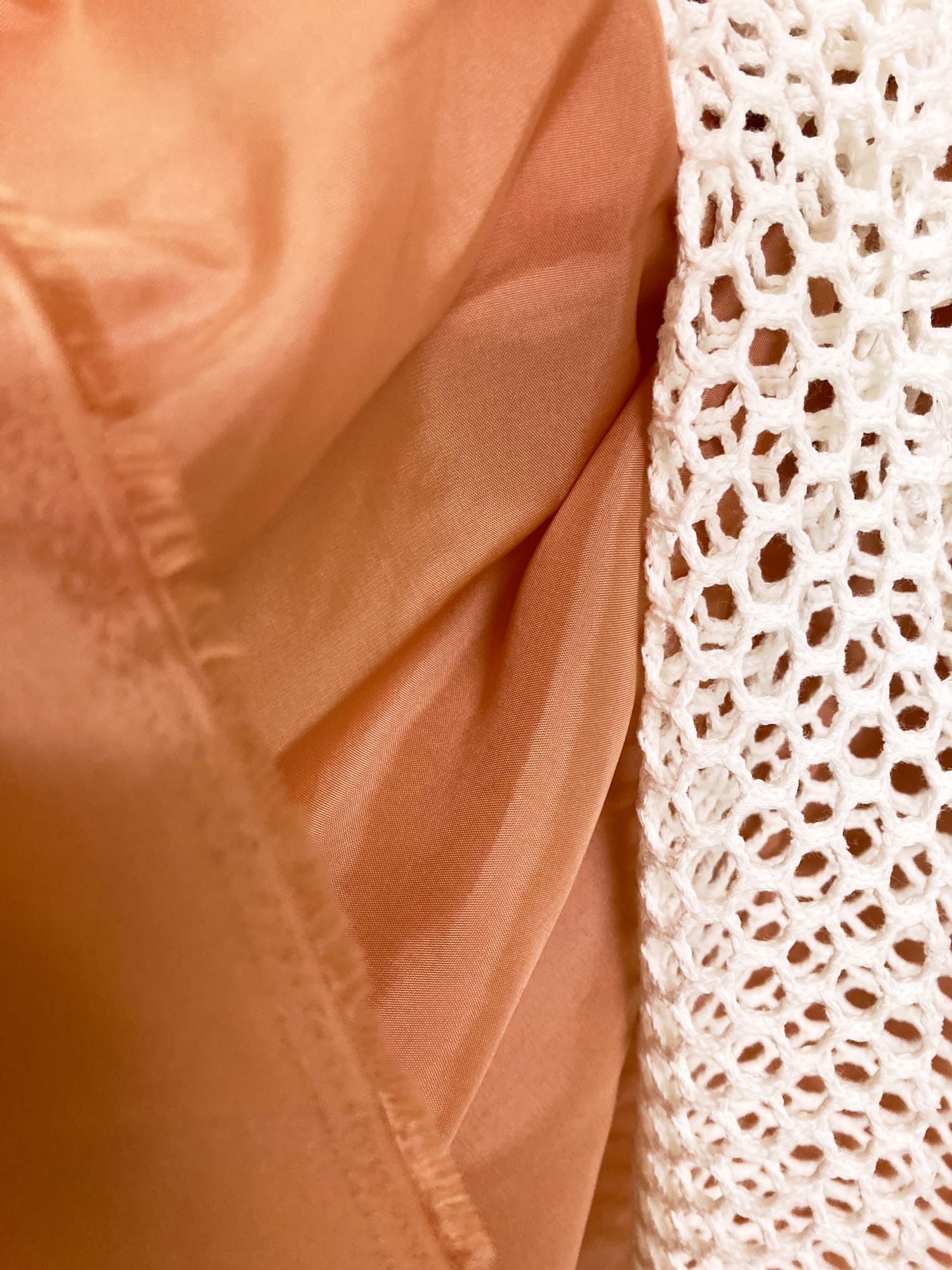 Osakentaro apricot y nylon satin layered netting maxi skirt