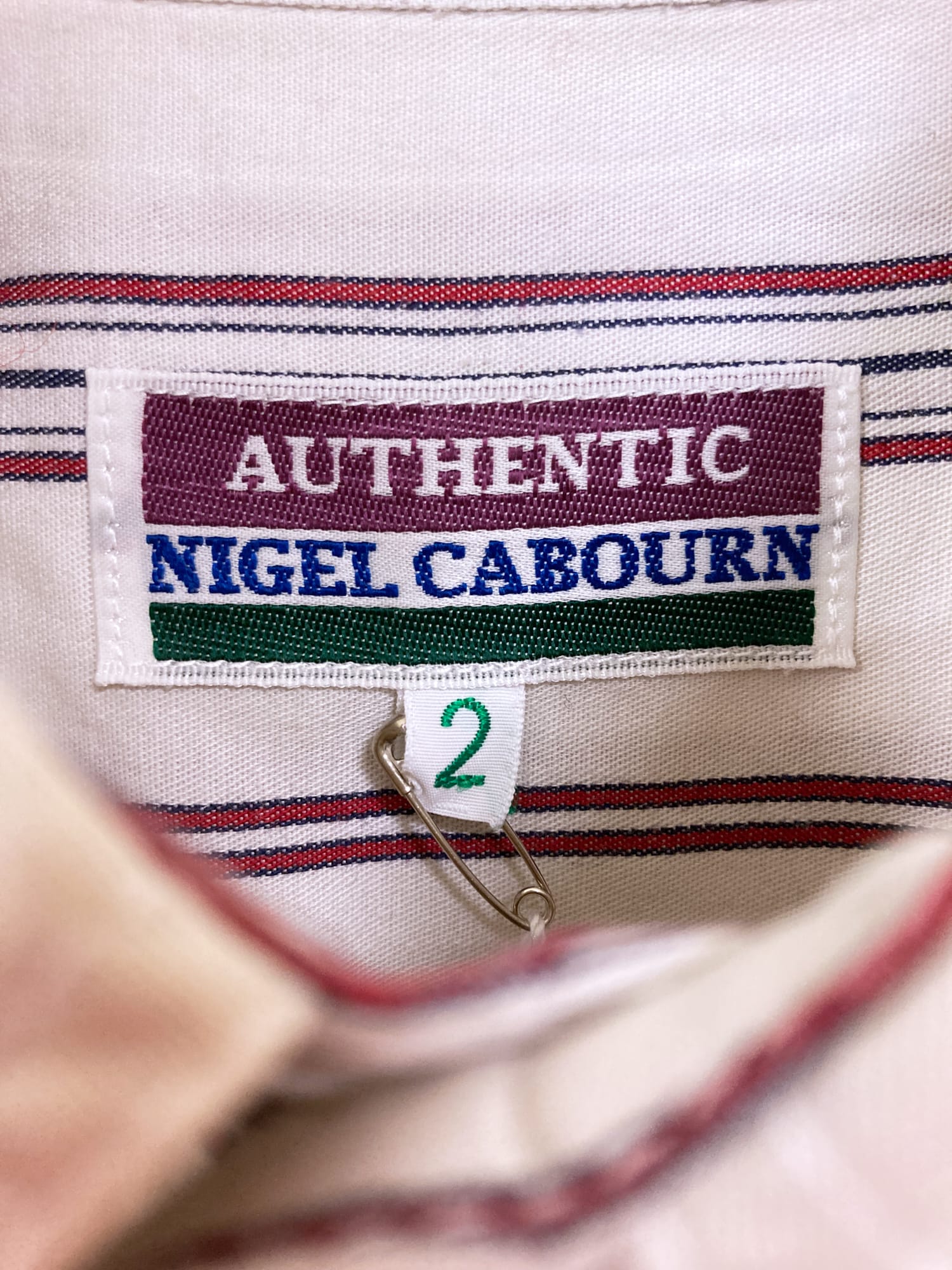 Nigel Cabourn 1990s white cotton striped short sleeve shirt