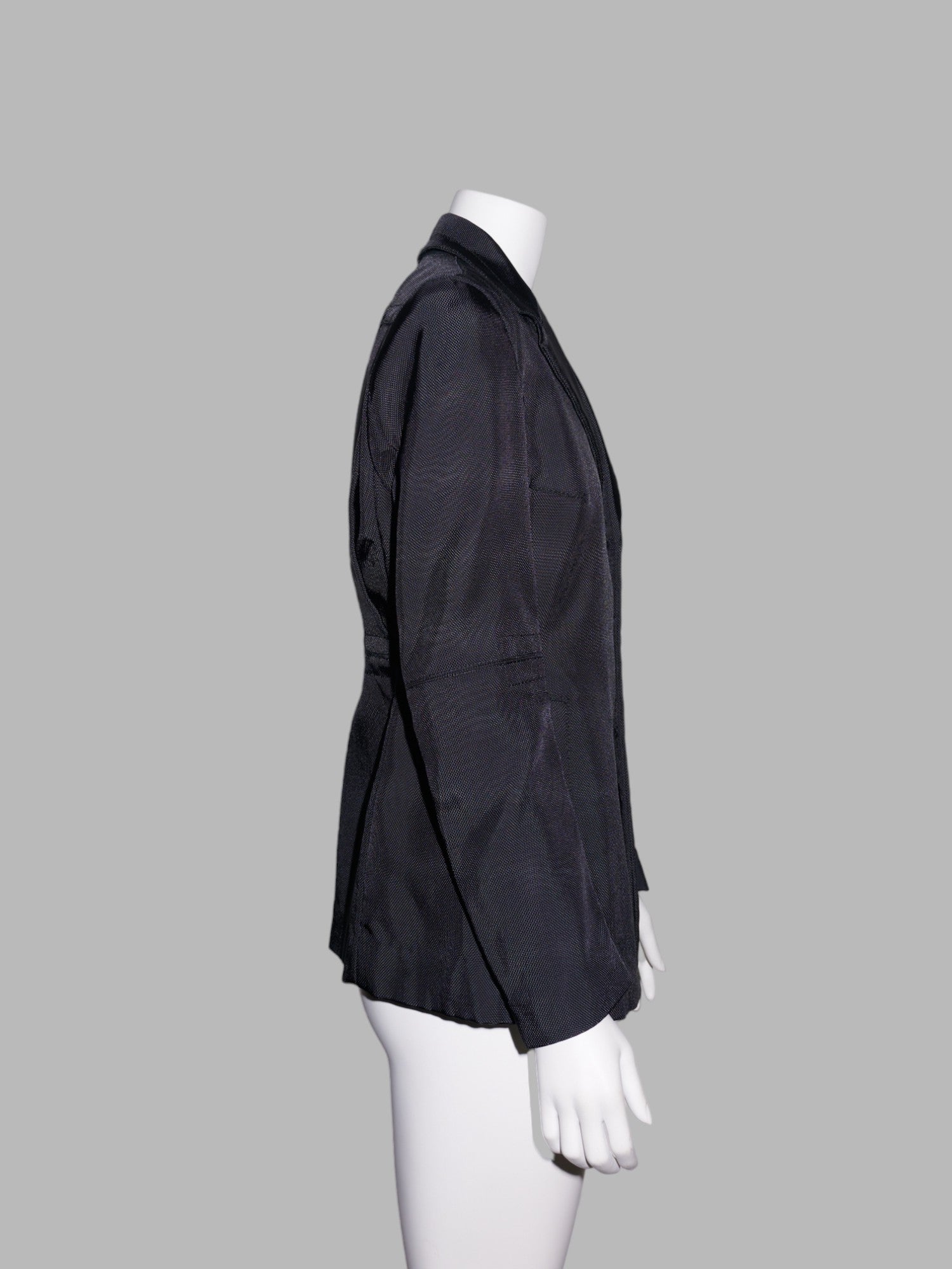 Dirk Bikkembergs Hommes Pour La Femme 1990s black ballistic nylon three button blazer