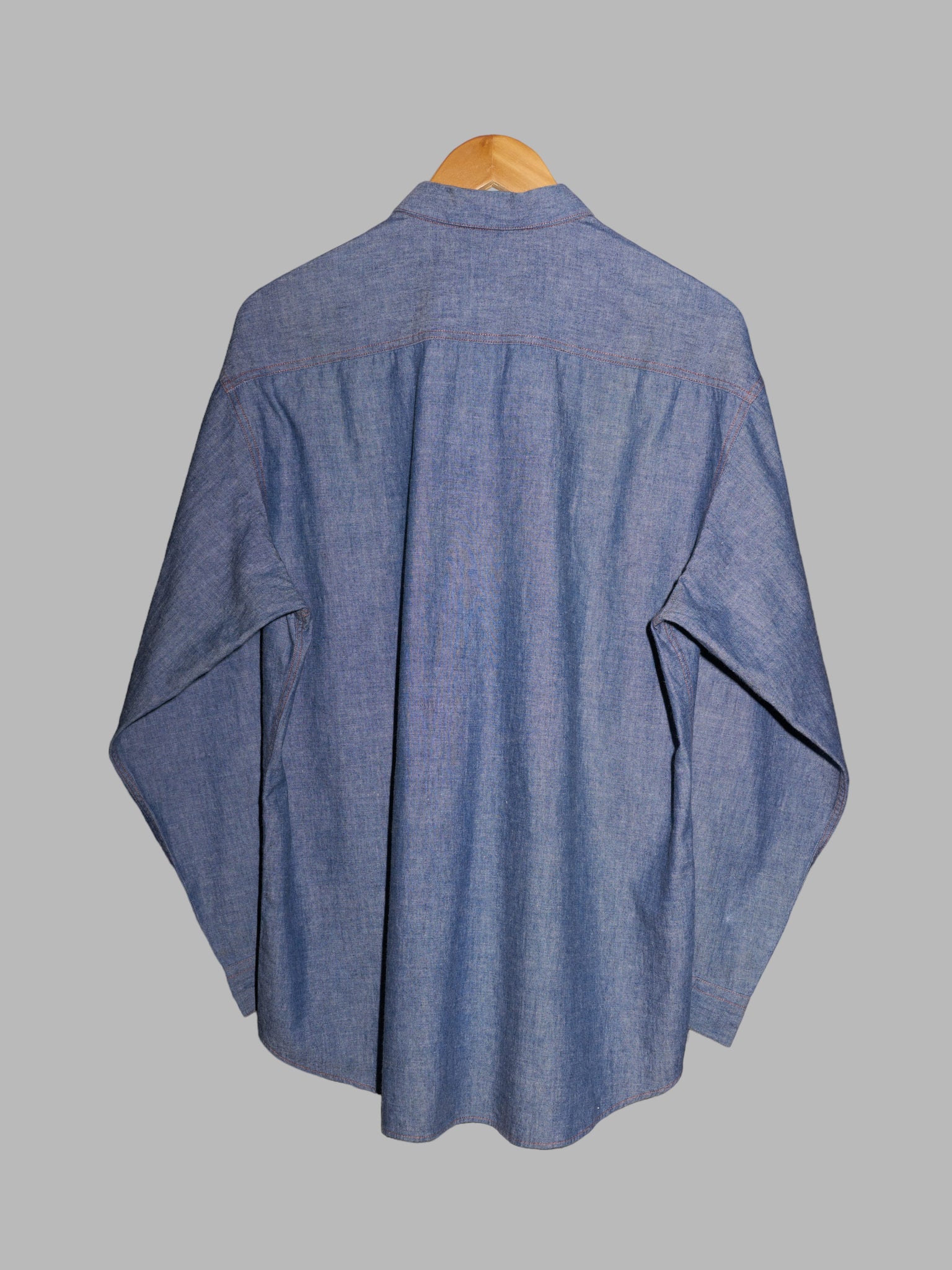 Jun Men 1990s blue chambray shirt with floral embroidered placket - M