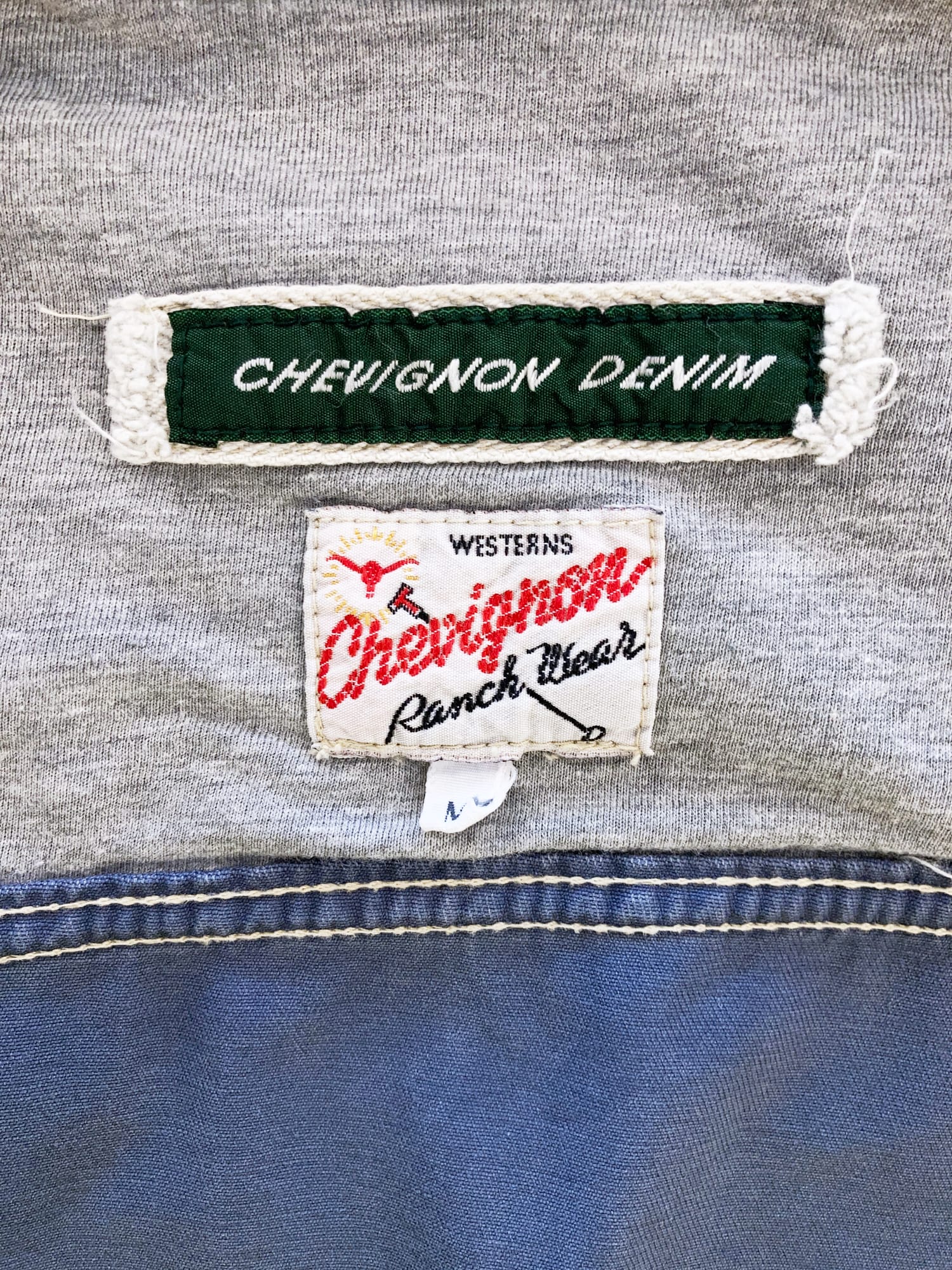 Chevignon Denim 1990s smoky blue denim trucker jacket with integrated vest - M