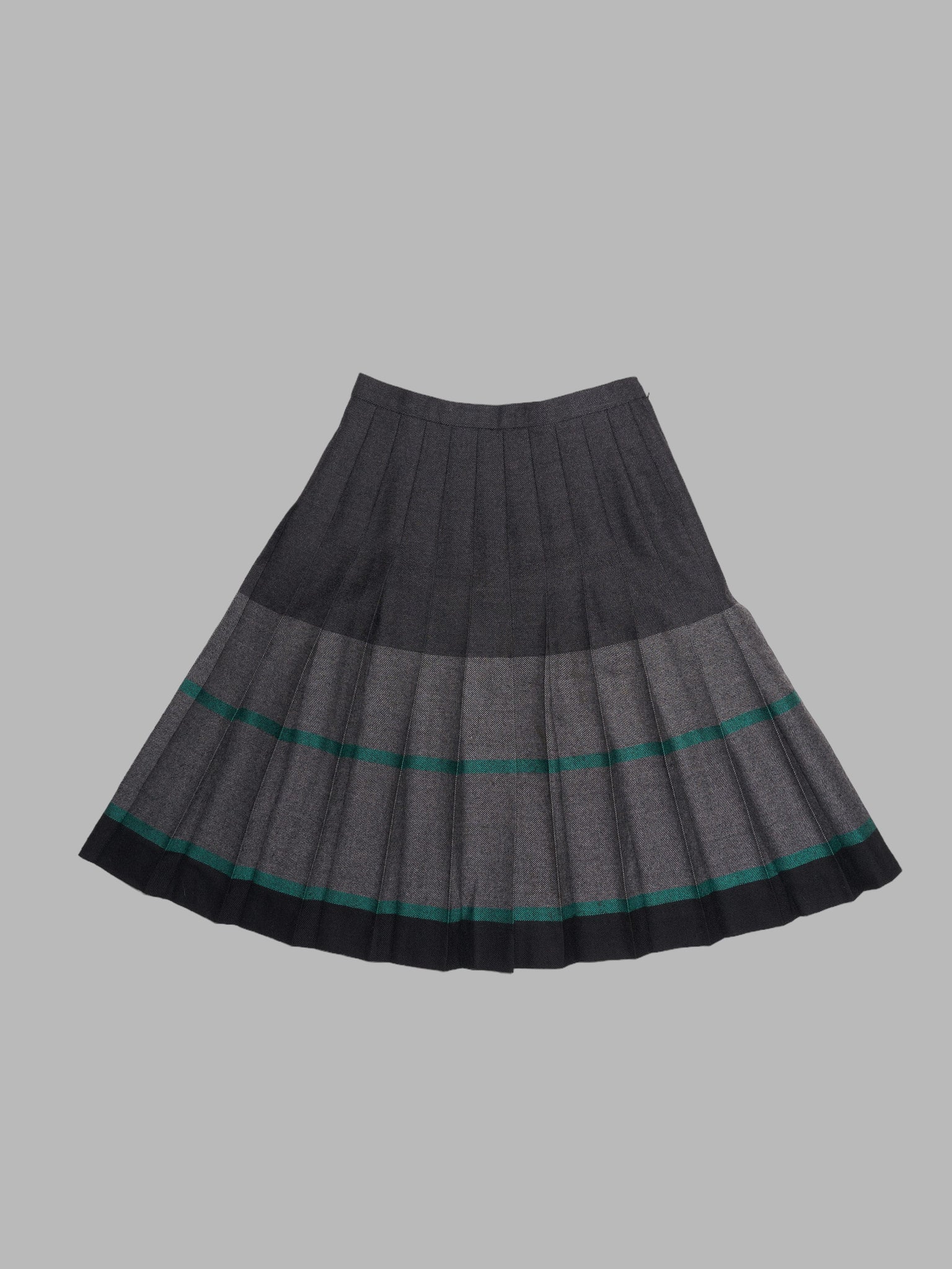 Inoue Pleats Co grey wool pleated skirt with teal accents