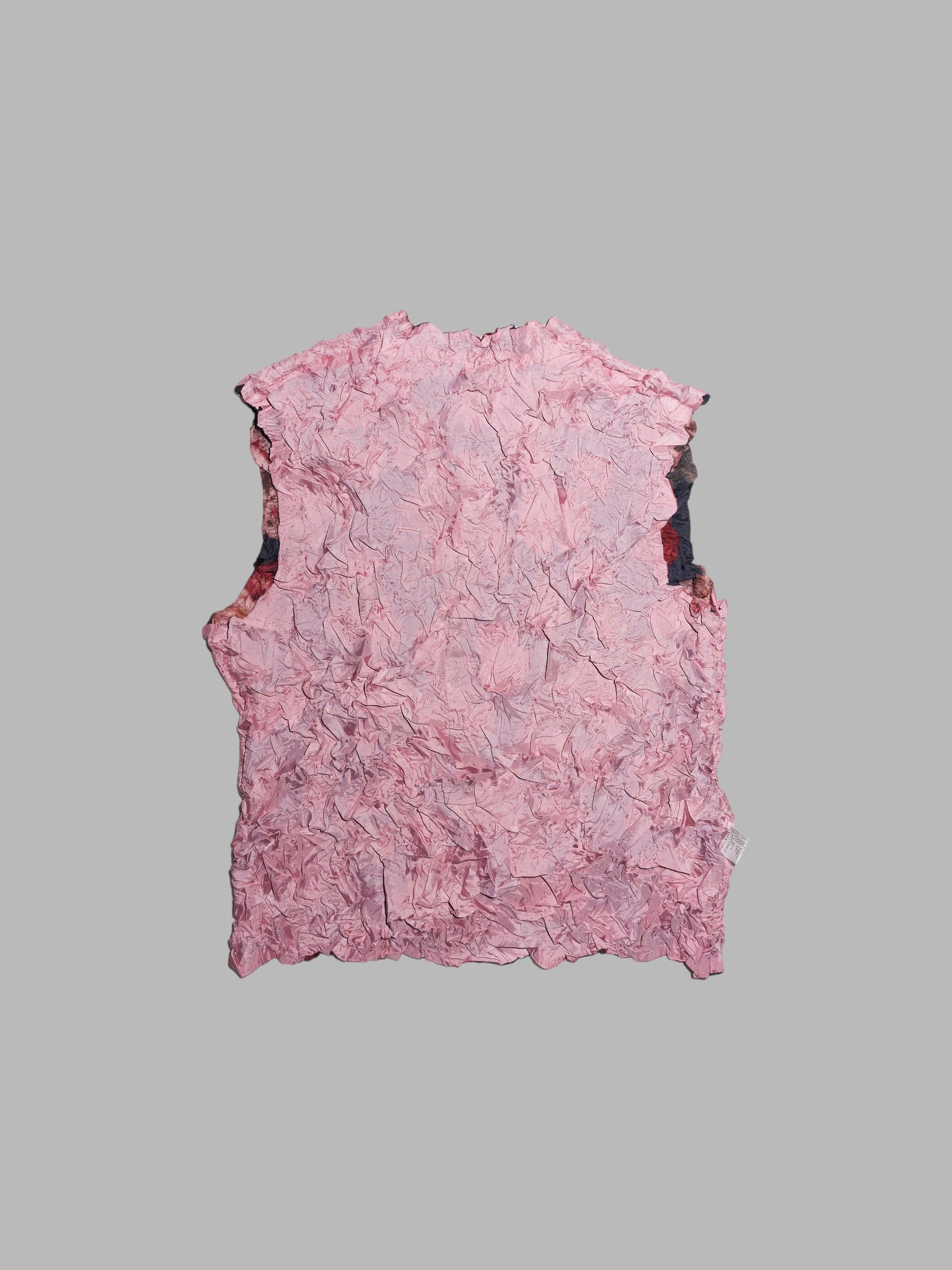 Wrinqle Inoue Pleats reversible pink black floral print wrinkled polyester vest