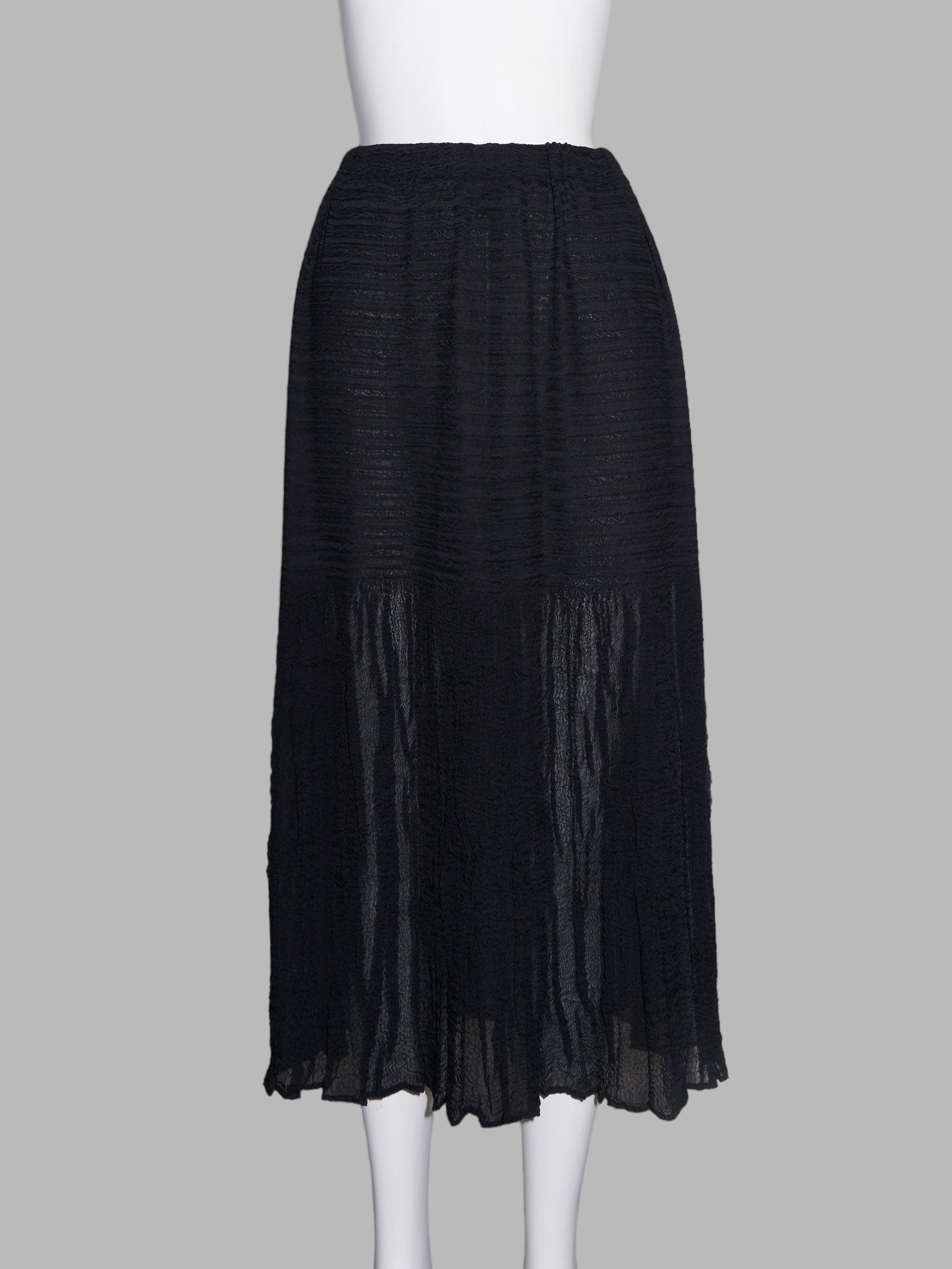 Wrinqle Inoue Pleats black wrinkled polyester skirt with sheer hem