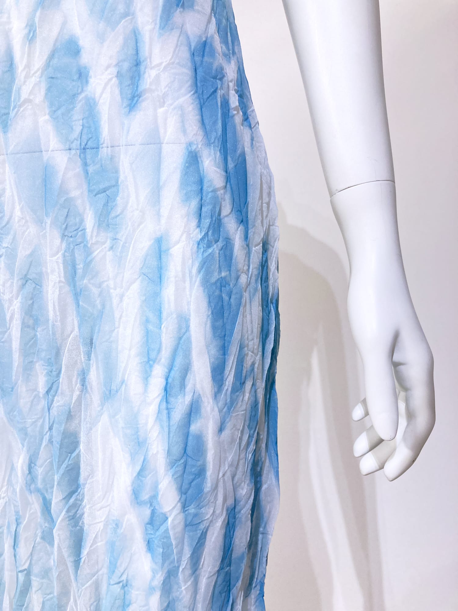 Wrinqle Inoue Pleats sheer blue white wrinkled polyester maxi dress