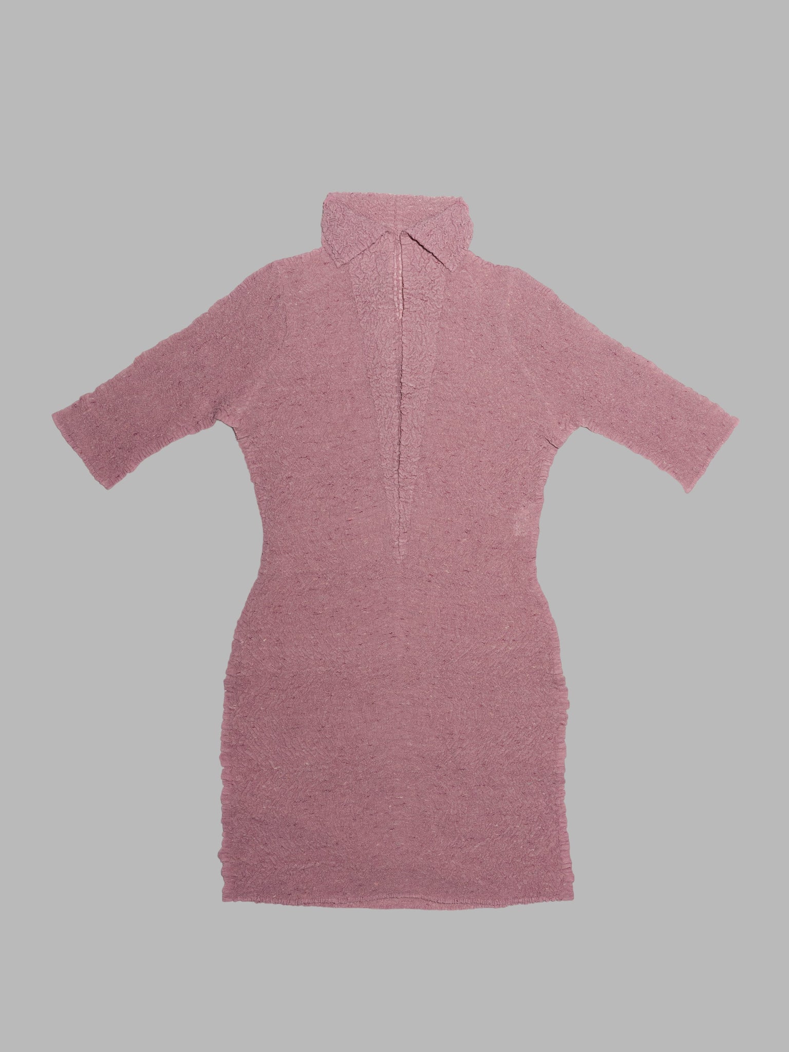 Wrinqle Inoue Pleats pale pink wrinkled polyester half sleeve dress