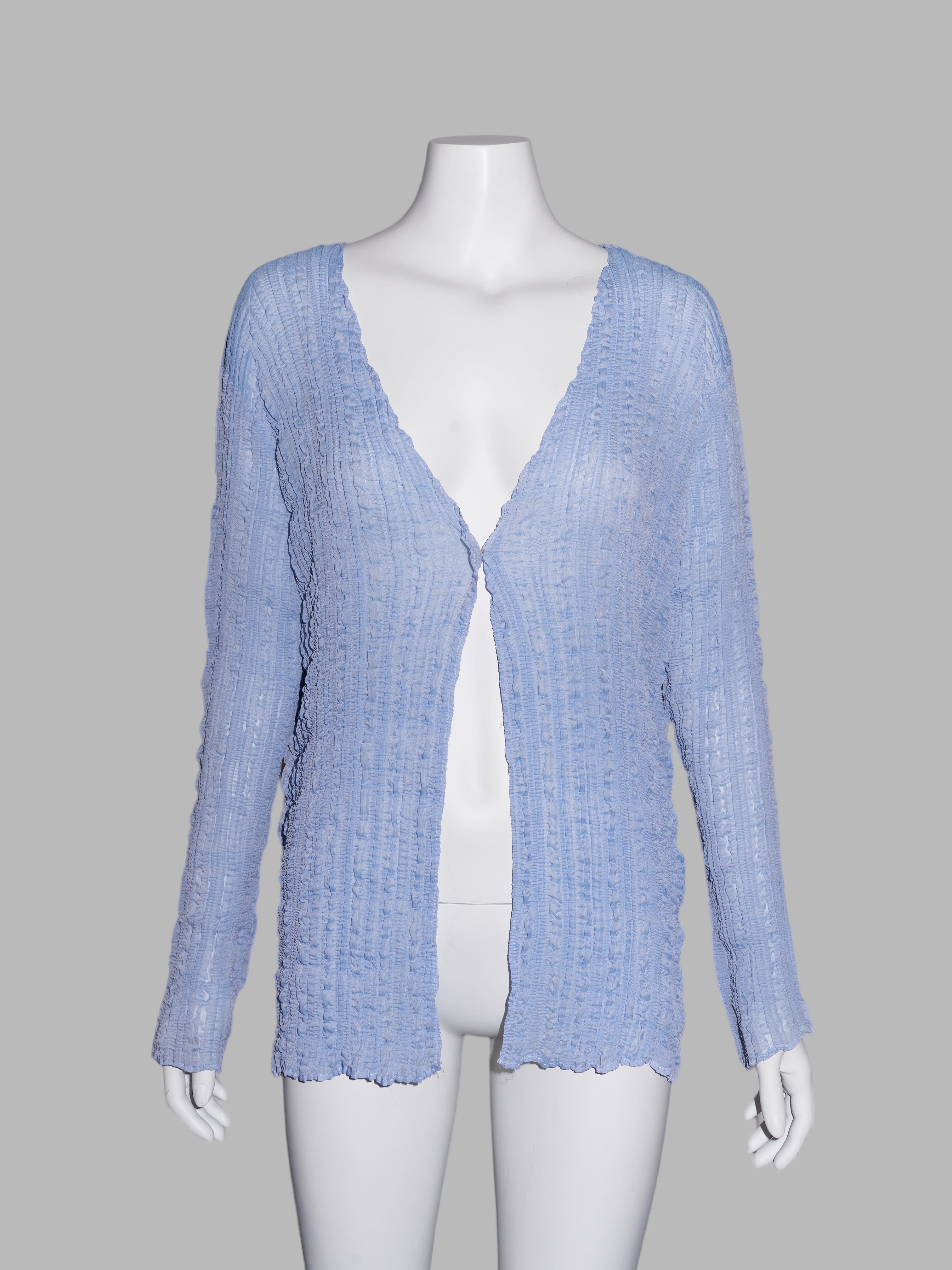 Wrinqle Inoue Pleats sheer pale blue wrinkled polyester cardigan 